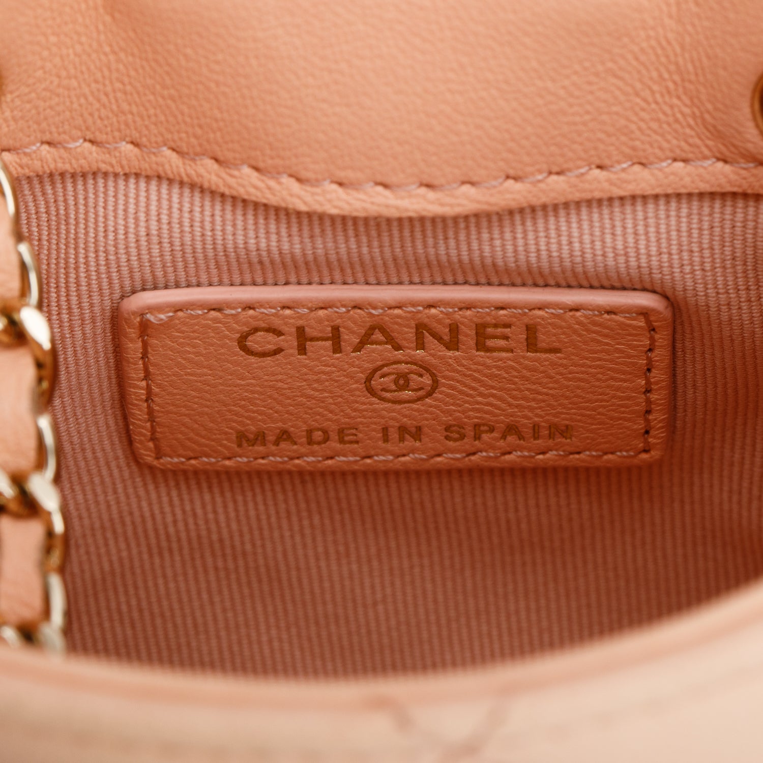 Chanel 2021 Peach Lambskin Quilted Tiny Shopping Bag Clutch w/ Chain