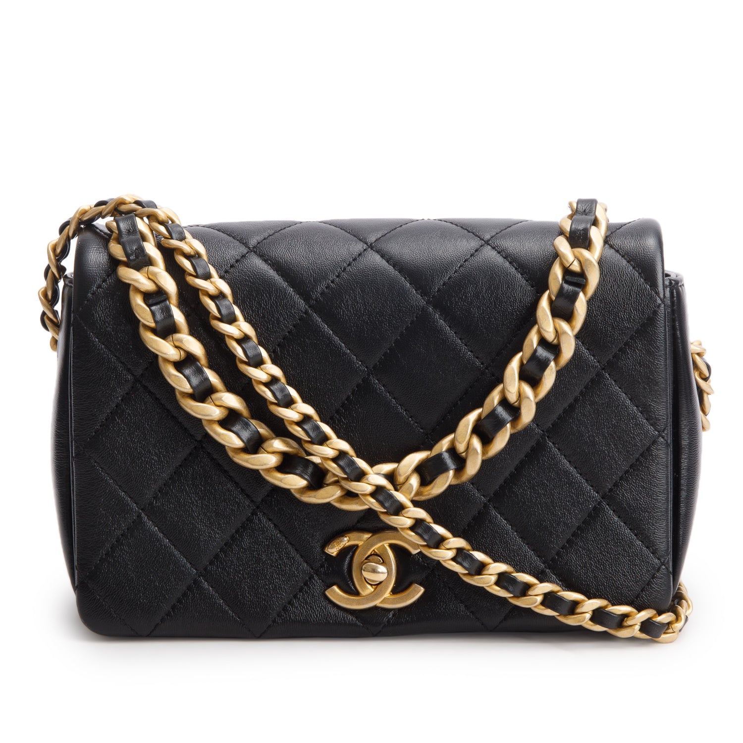 Chanel 2020 Black Shiny Lambskin Quilted Small Fashion Therapy Flap Bag w/ Box, Authenticity Card & Receipt