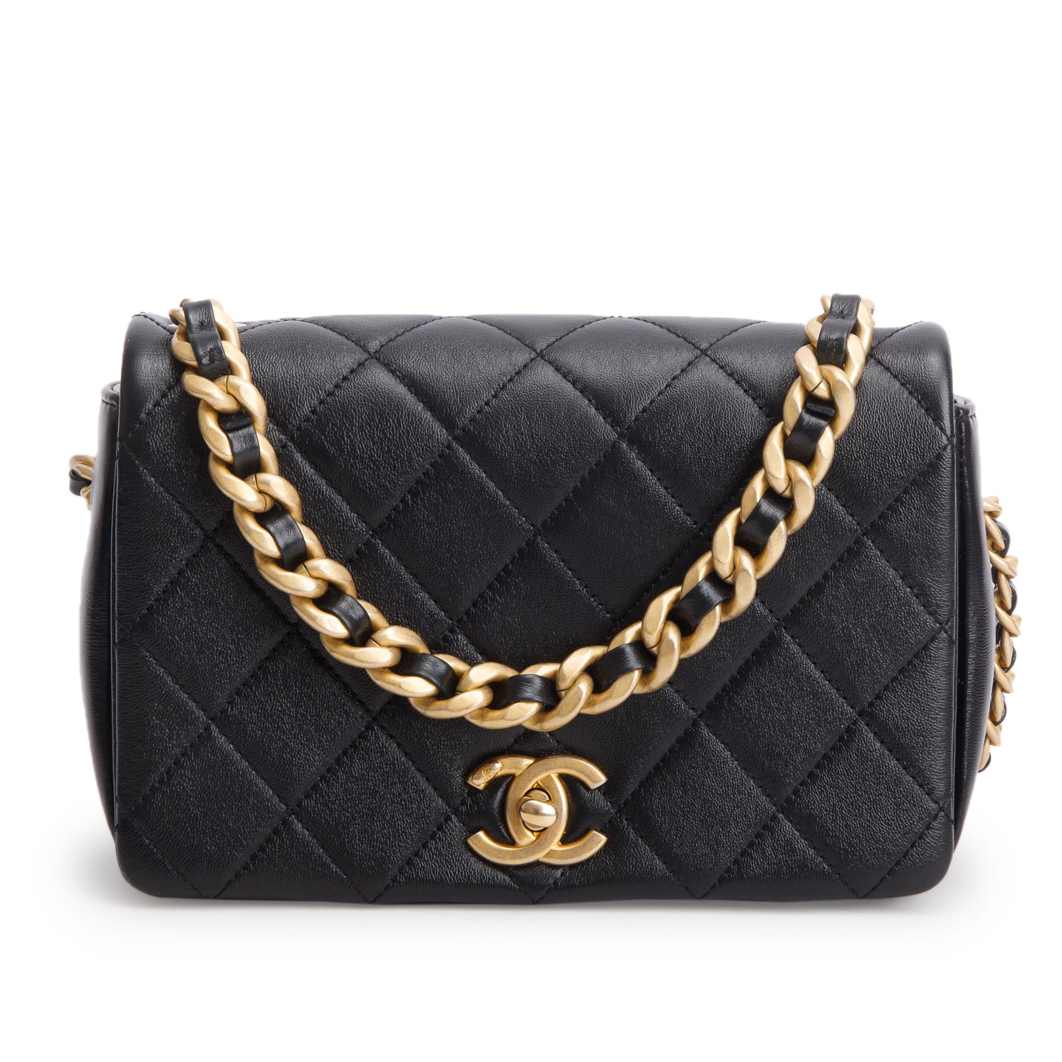 Chanel 2020 Black Shiny Lambskin Quilted Small Fashion Therapy Flap Bag w/ Box, Authenticity Card & Receipt