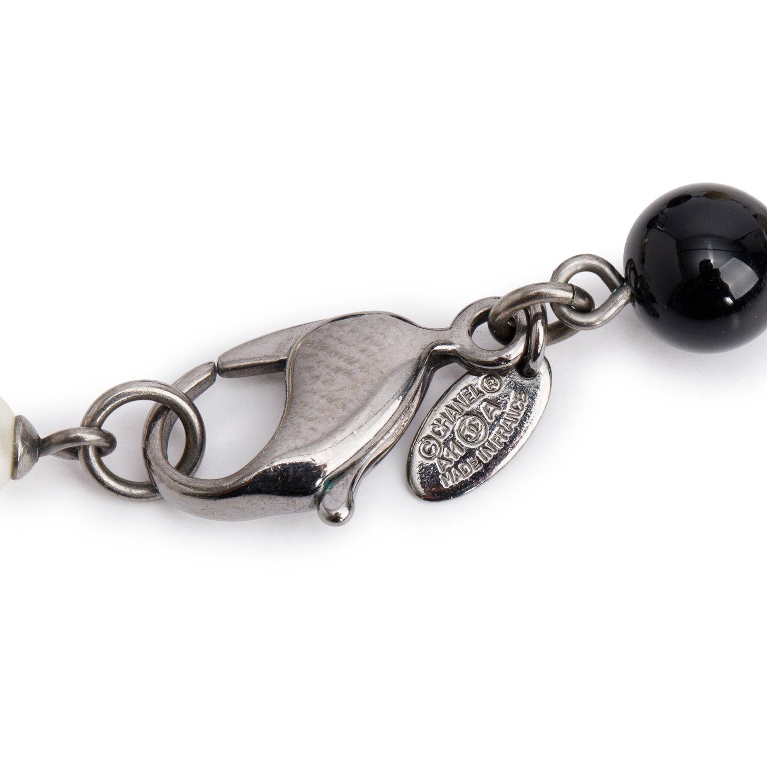 Chanel Ruthenium-Plated Faux Pearl & Resin Bead Strass CC Long Station Necklace w/ Box
