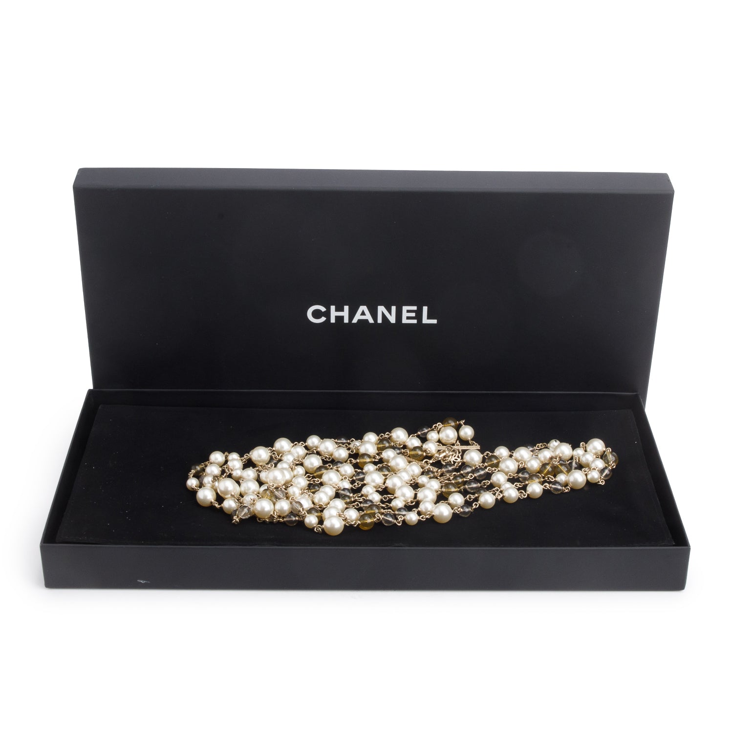 Chanel Gold-Plated Faux Pearl & Glass Bead CC Multistrand Necklace w/ Box
