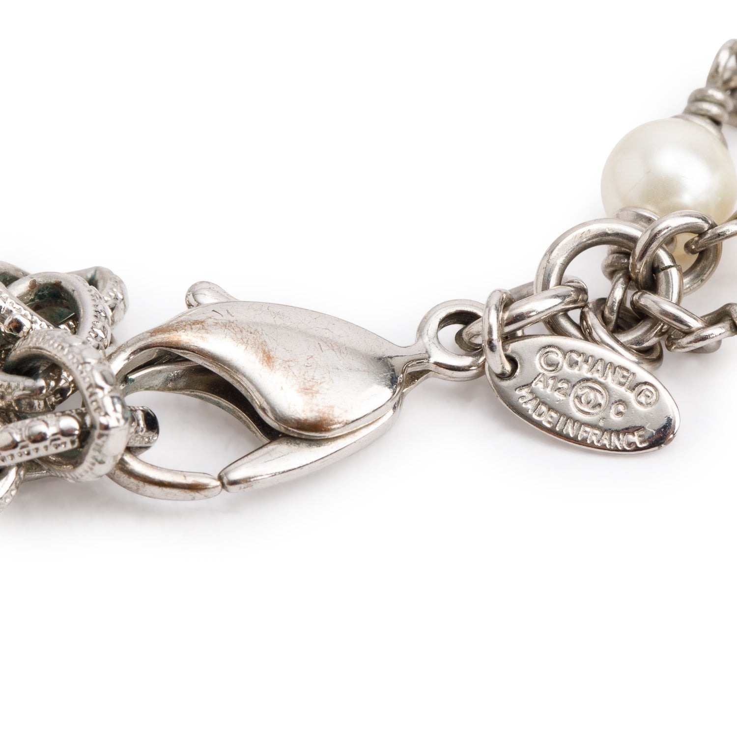Chanel Palladium-Plated Faux Pearl & Strass CC Camellia Station Multistrand Choker Necklace w/ Box