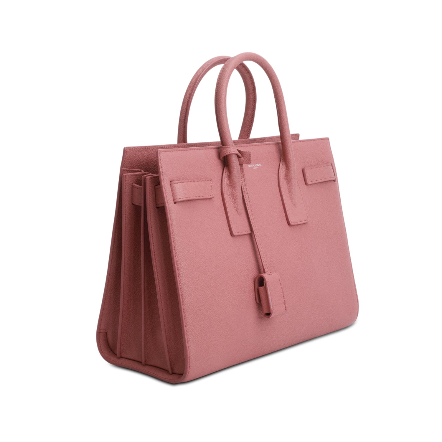Saint Laurent Pink Grained Calfskin Leather Small Sac de Jour w/ Strap