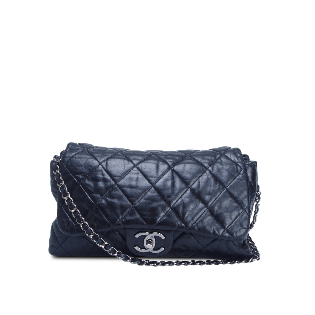 Chanel Black Lambskin Quilted 3 Accordion Flap Bag