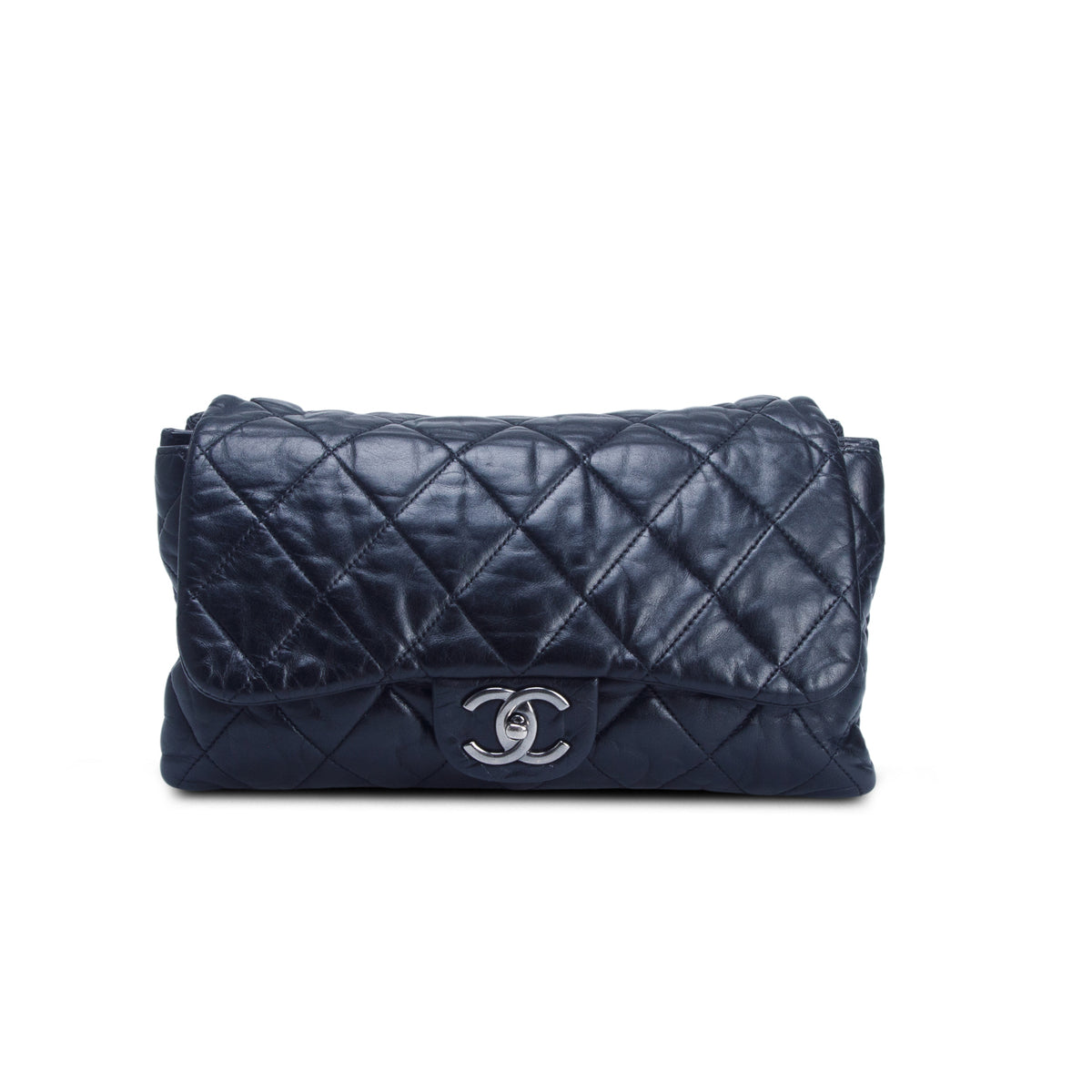 Chanel Black Lambskin Quilted 3 Accordion Flap Bag