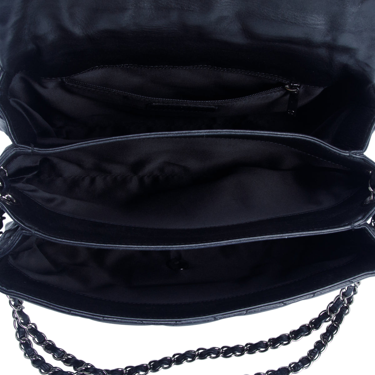 Chanel Black Lambskin Quilted 3 Accordion Flap Bag