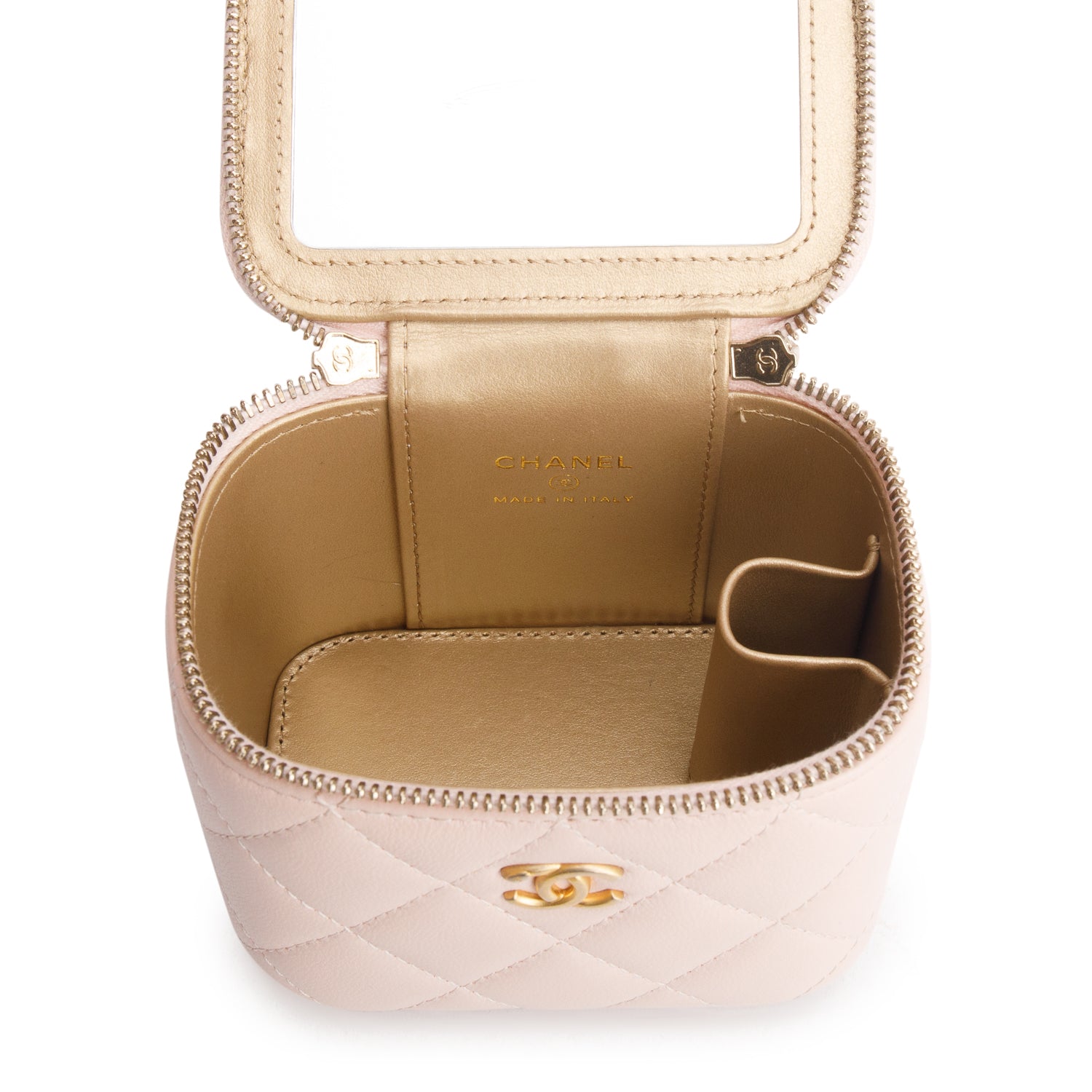 Chanel Pink Calfskin Leather Mini Pearl Crush Vanity Case