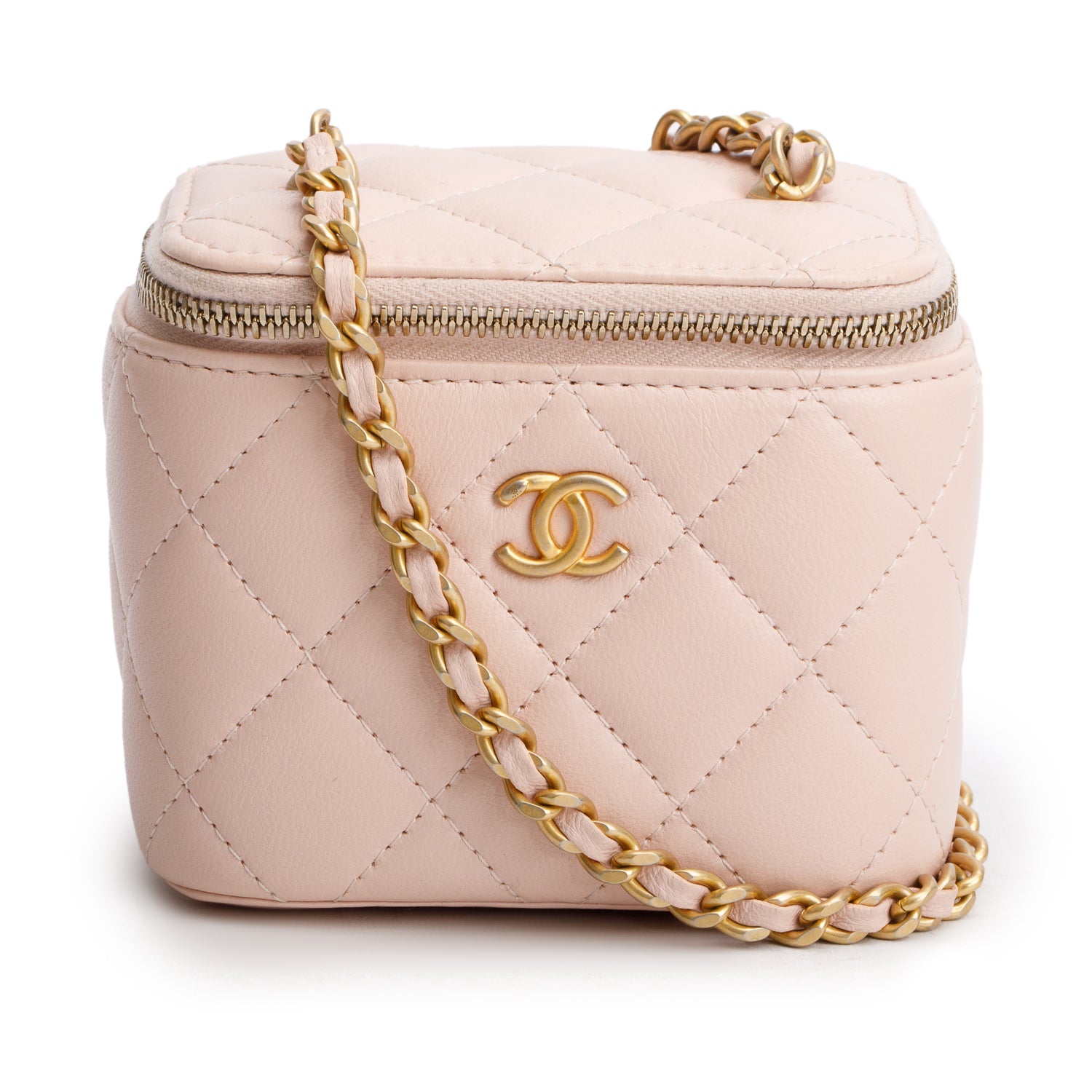 Chanel Pink Calfskin Leather Mini Pearl Crush Vanity Case