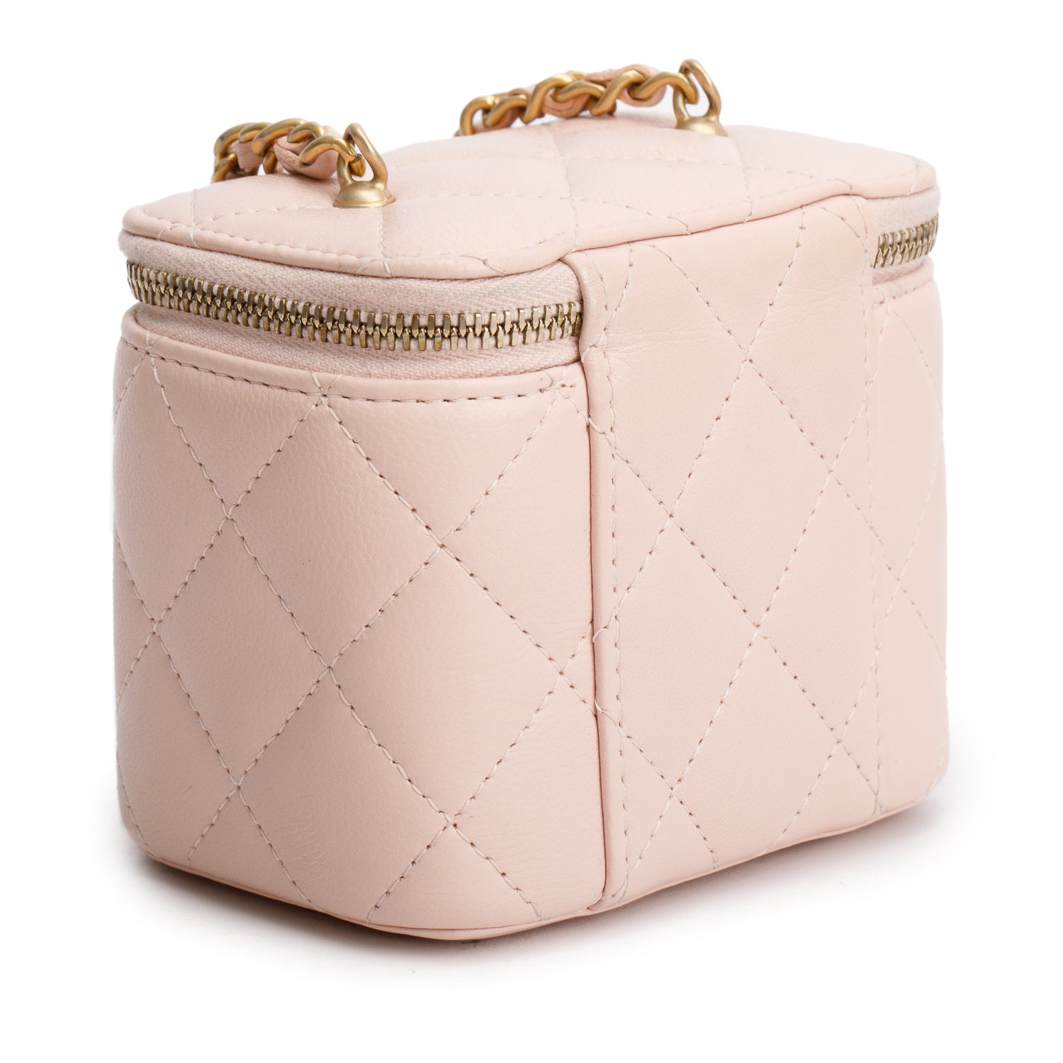 Chanel Pink Calfskin Leather Mini Pearl Crush Vanity Case