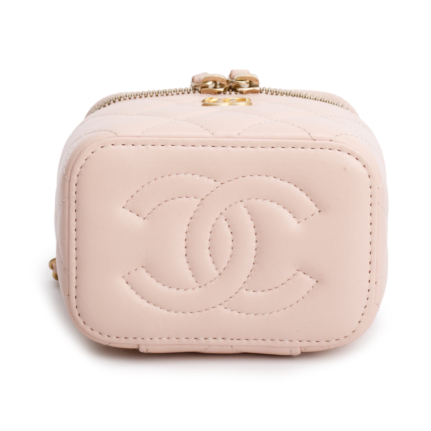 Chanel Pink Calfskin Leather Mini Pearl Crush Vanity Case