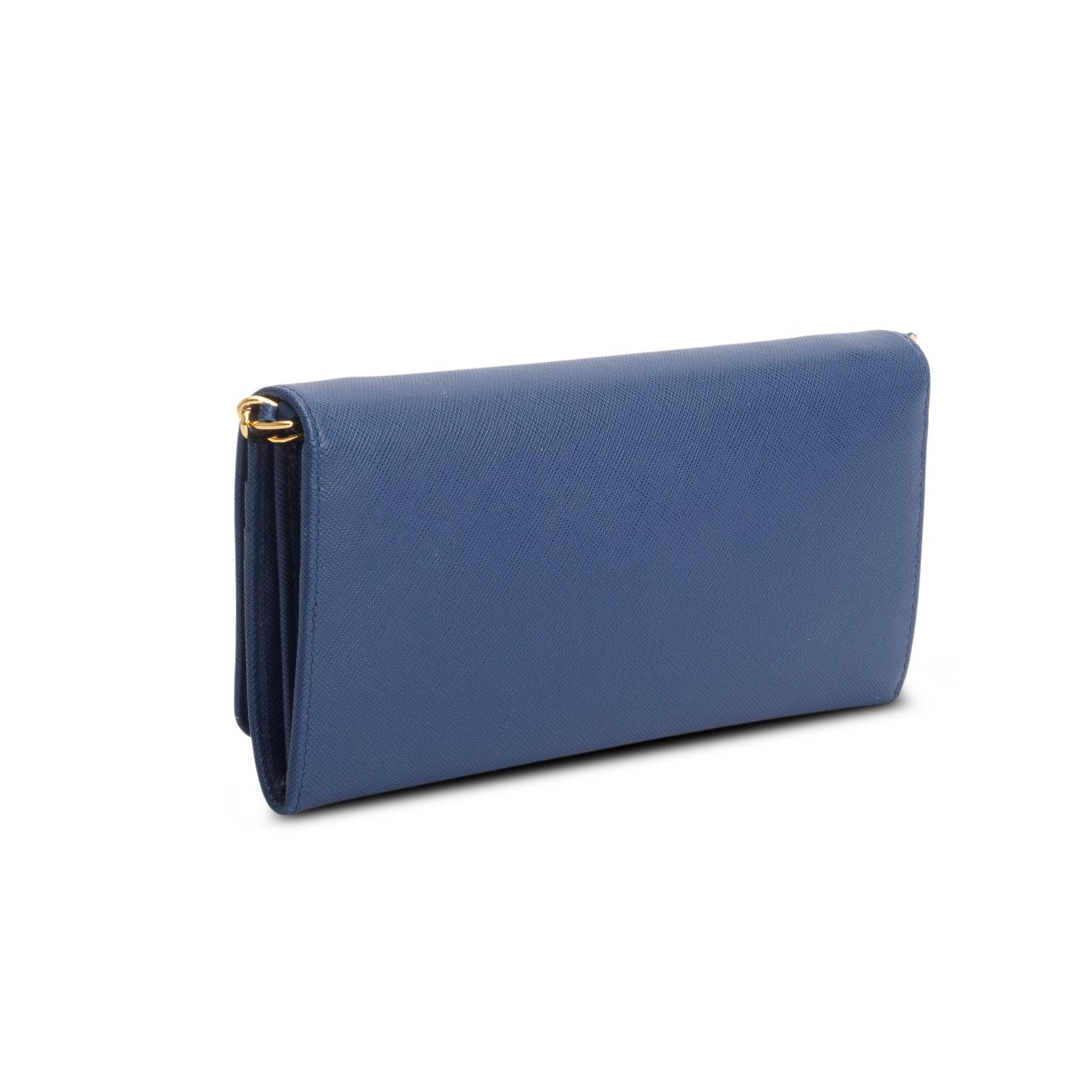 Prada Blue Saffiano Metal Oro Chain Wallet w/ Box