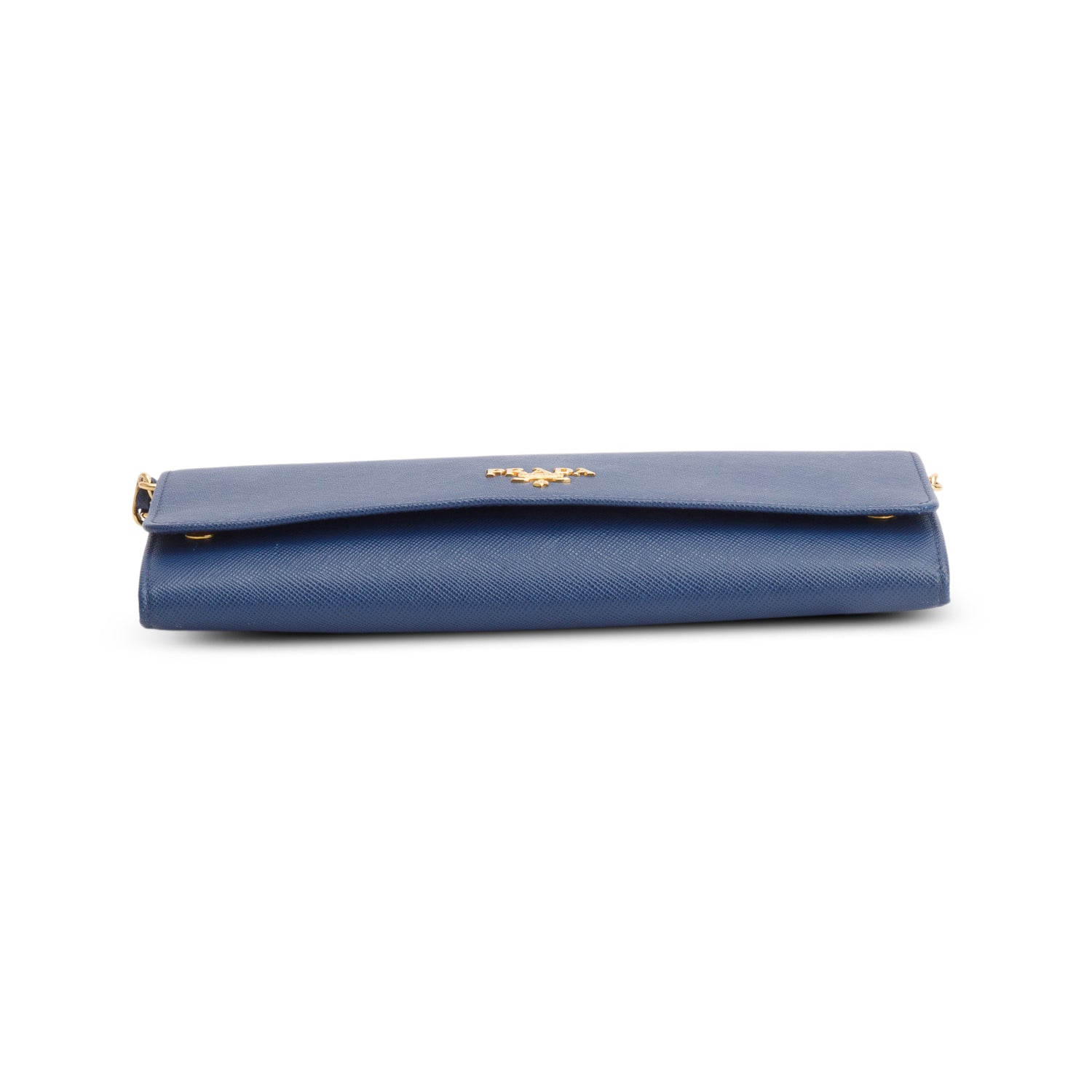 Prada Blue Saffiano Metal Oro Chain Wallet w/ Box