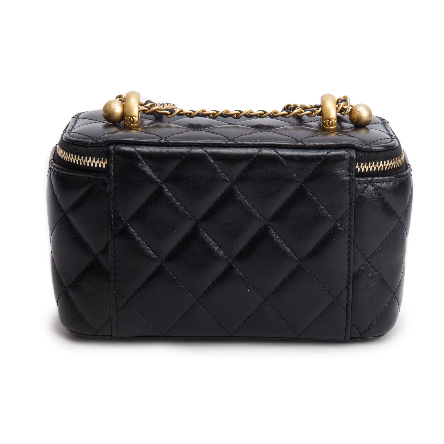 Chanel Black Lambskin Quilted Perfect Fit Vanity Case w/ Chain