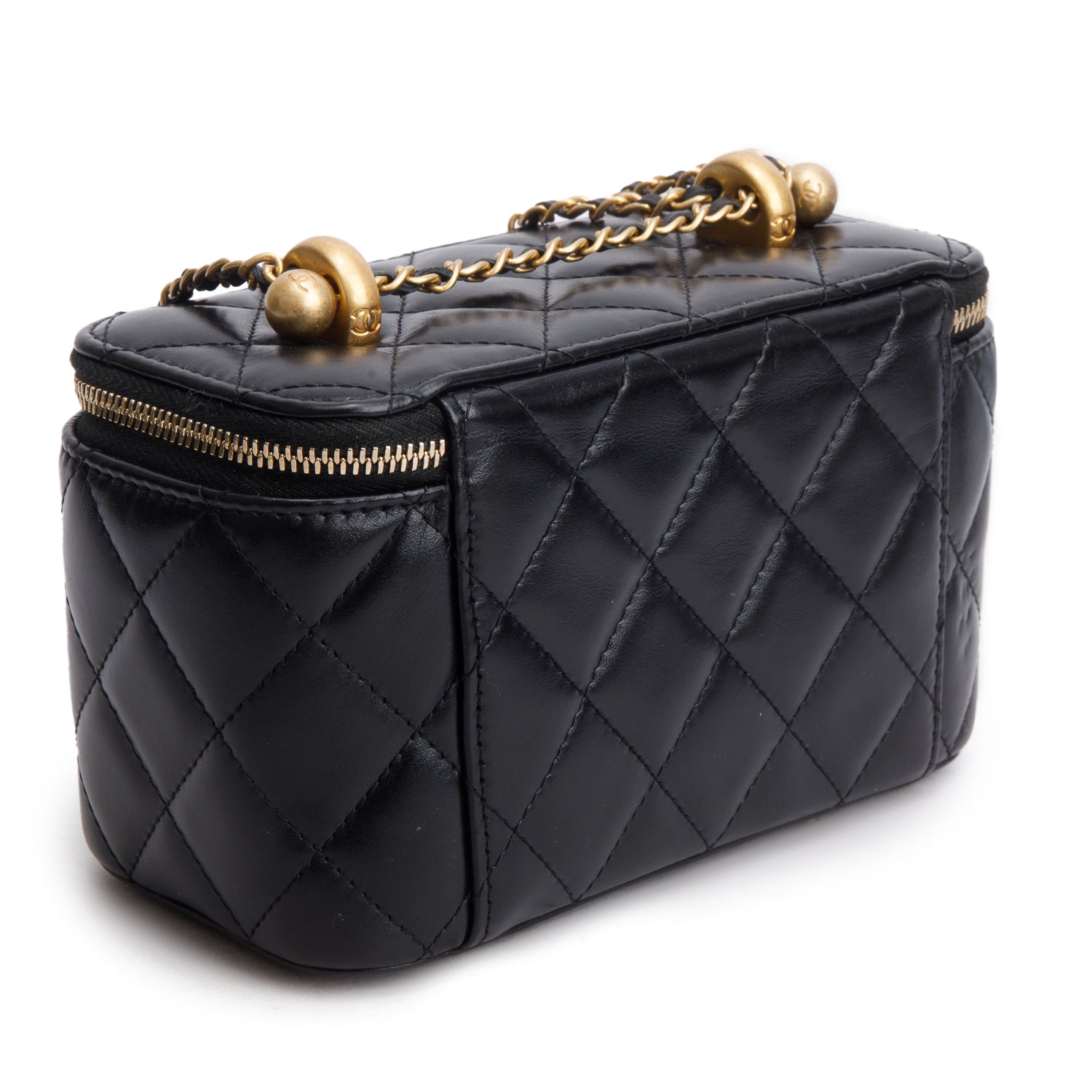 Chanel Black Lambskin Quilted Perfect Fit Vanity Case w/ Chain