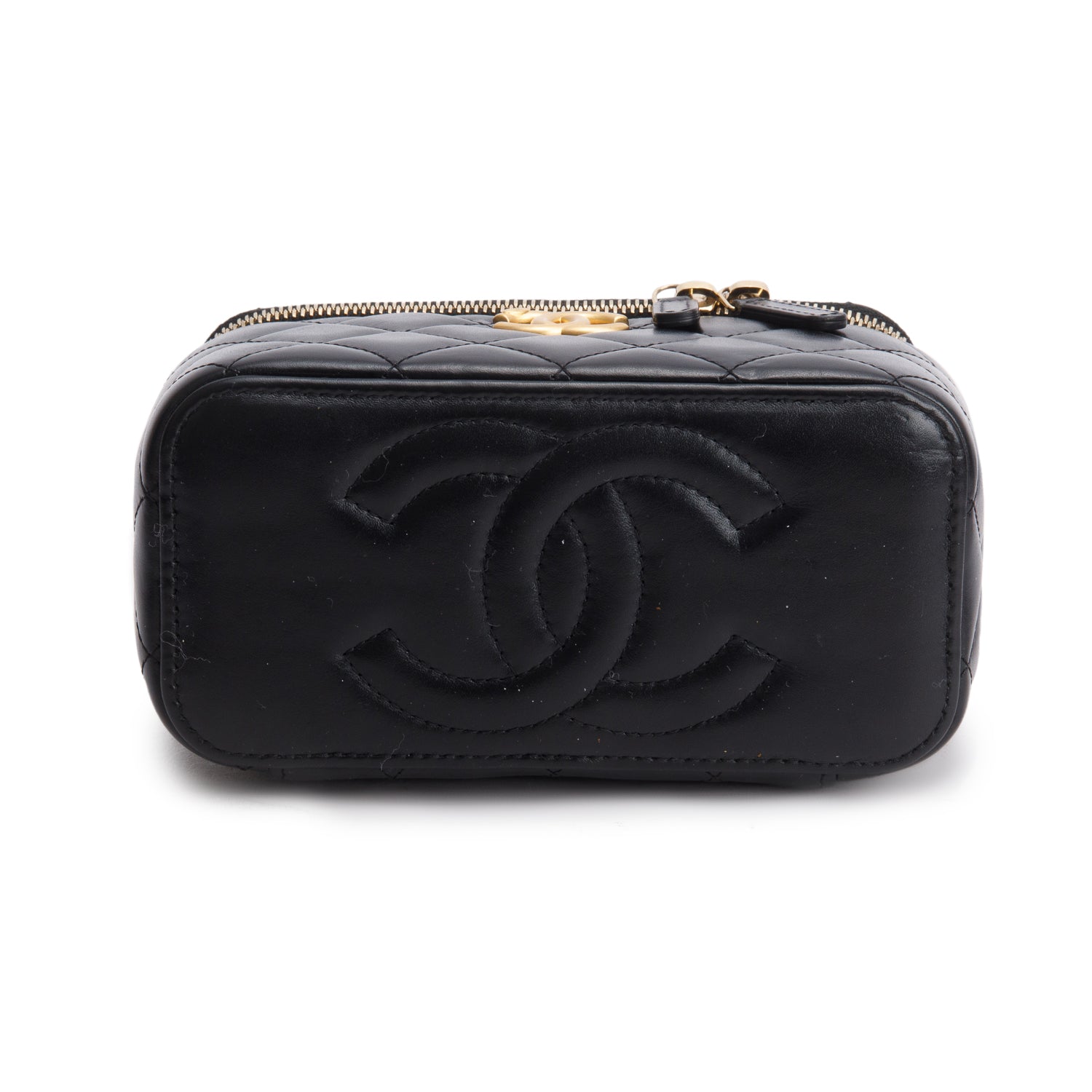 Chanel Black Lambskin Quilted Perfect Fit Vanity Case w/ Chain