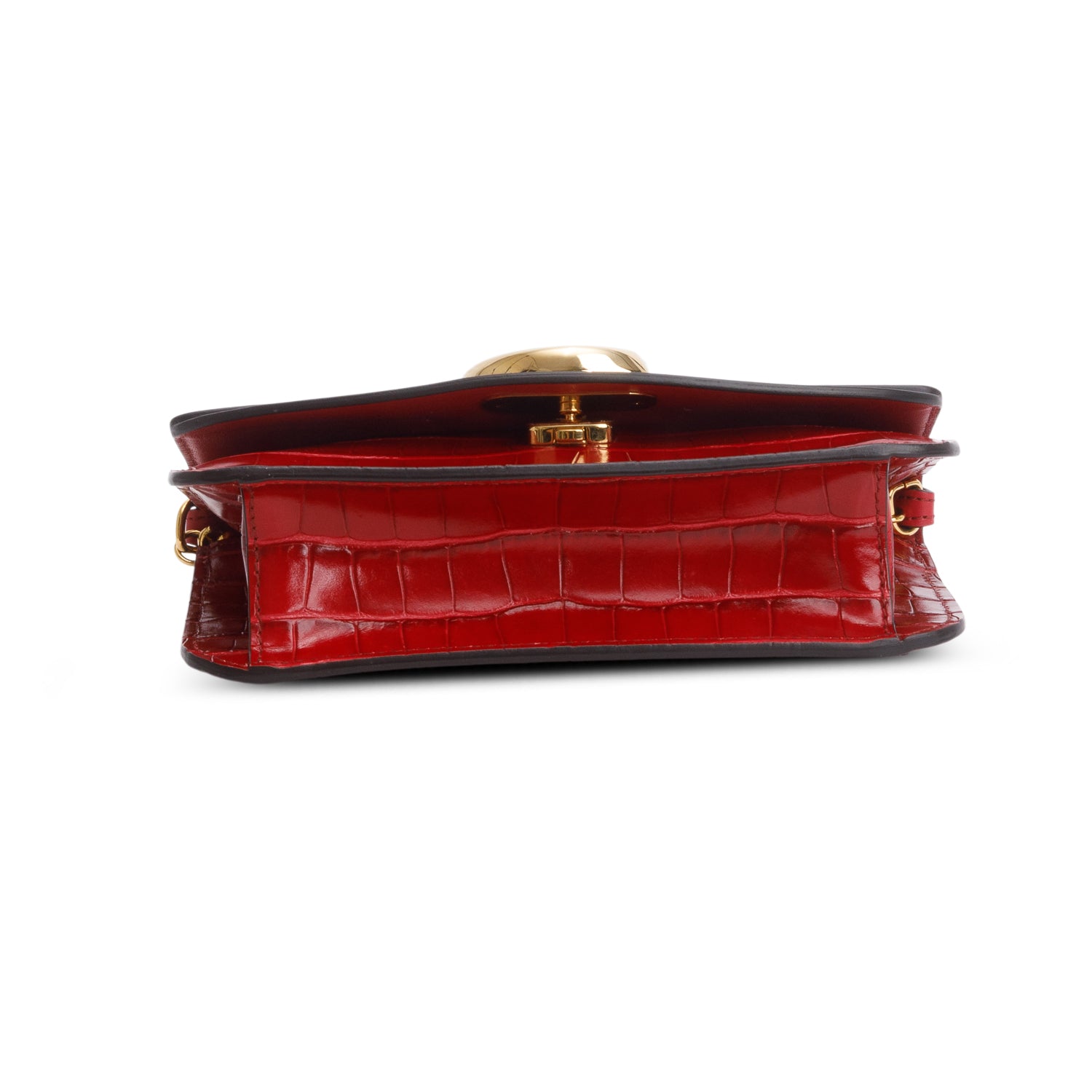 Chloe Red Calfskin Croc Embossed Small C Chain Clutch