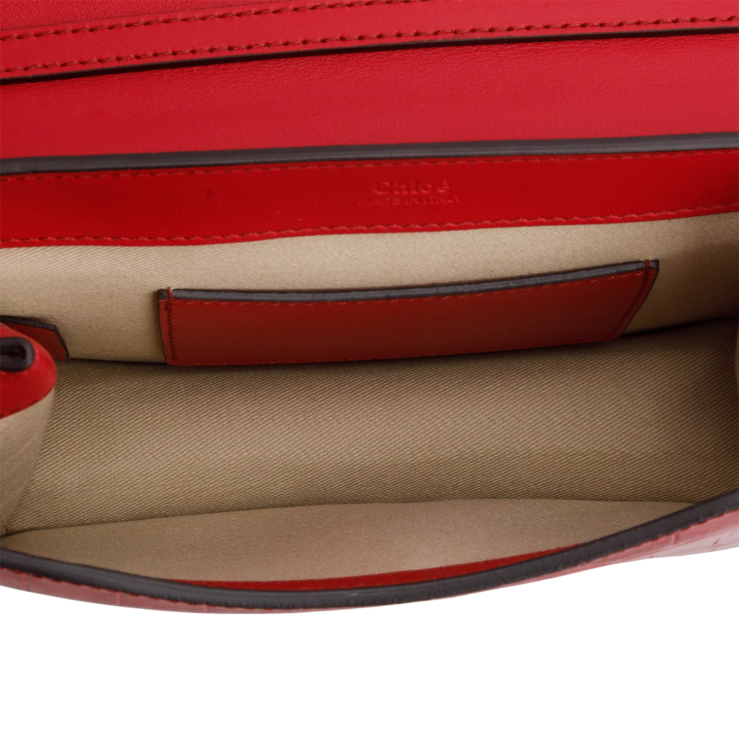 Chloe Red Calfskin Croc Embossed Small C Chain Clutch