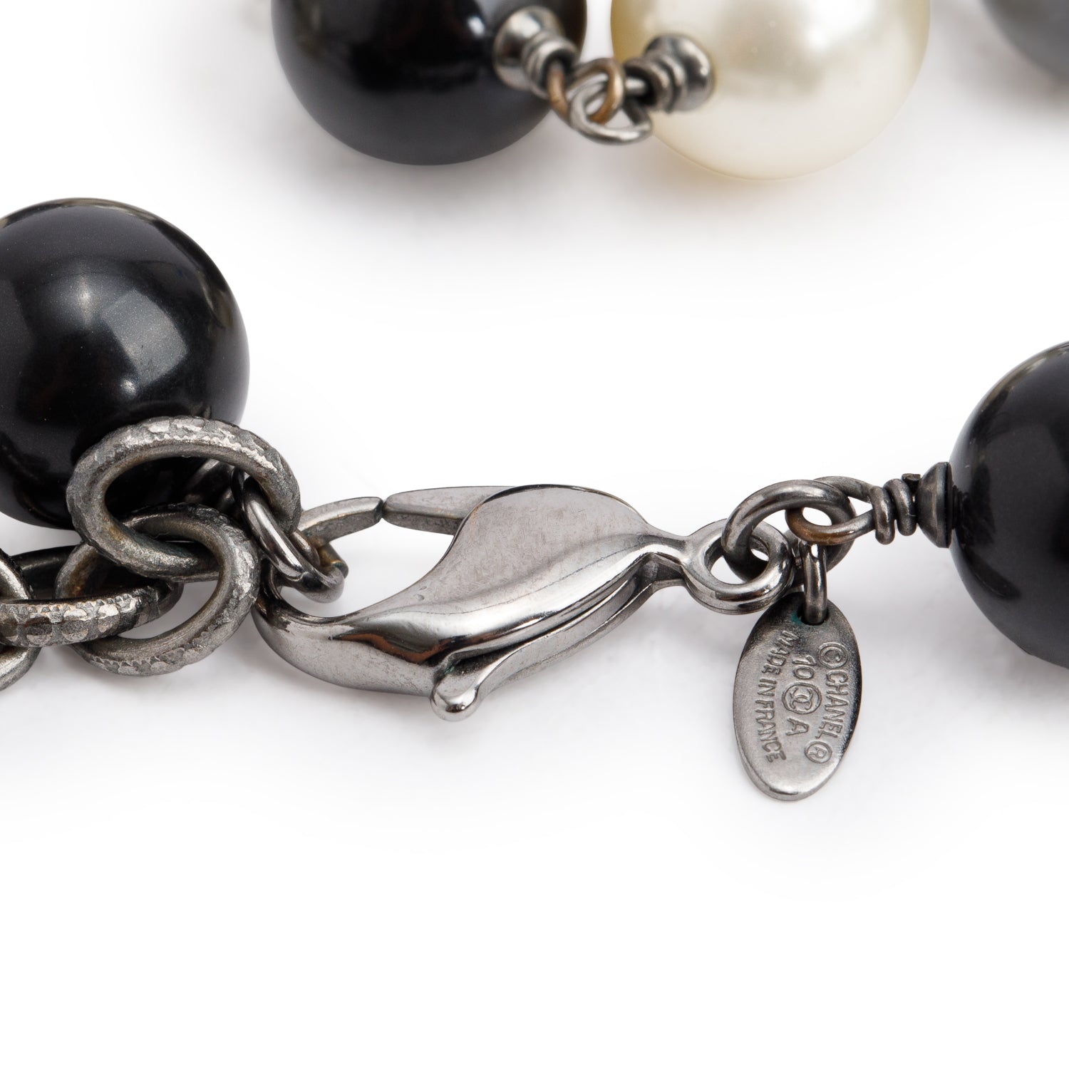 Chanel Ruthenium Faux Pearl, Resin & Crystal Camellia CC Necklace w/ Box