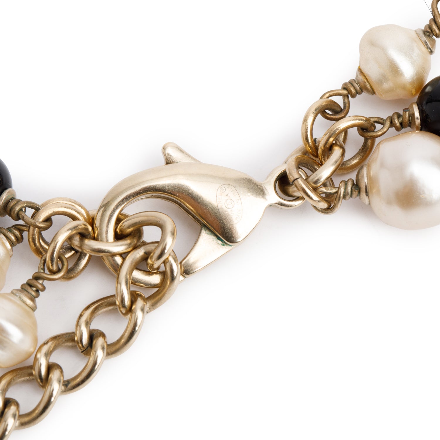 Chanel Gold-Plated Faux Pearl, Glass Bead & Strass Feather CC Multistrand Necklace w/ Box