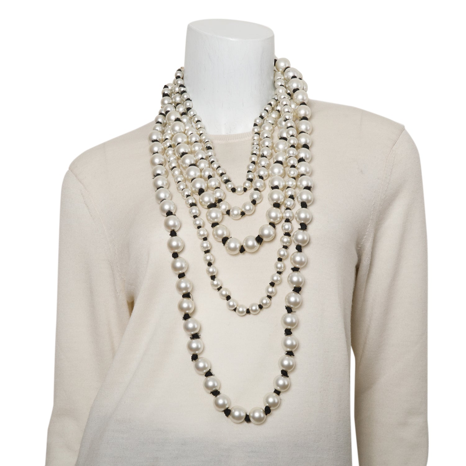 Chanel Gold-Plated Graduated Faux Pearl CC Multistrand Necklace w/ Box