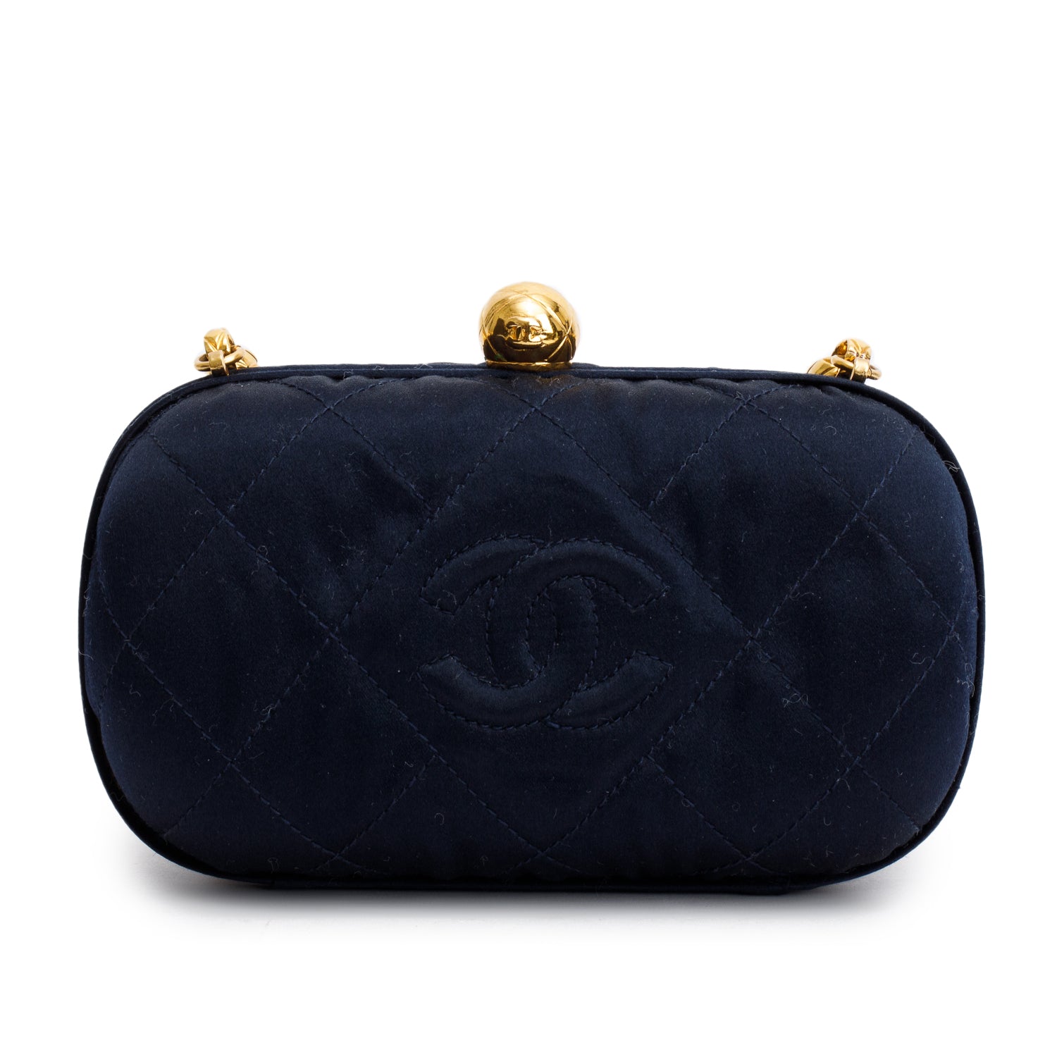Chanel Vintage Navy Satin Quilted Mini Bijoux Clutch