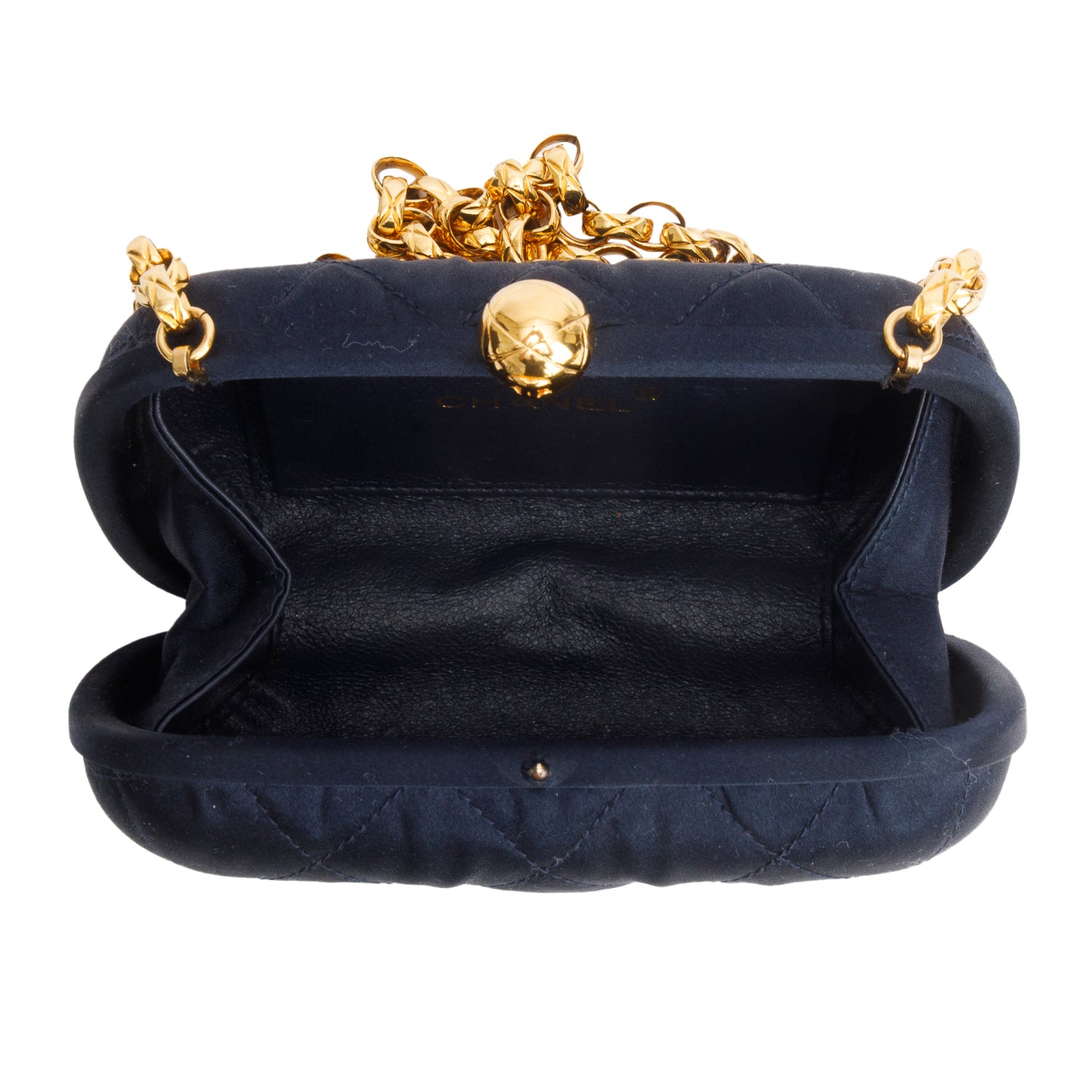 Chanel Vintage Navy Satin Quilted Mini Bijoux Clutch