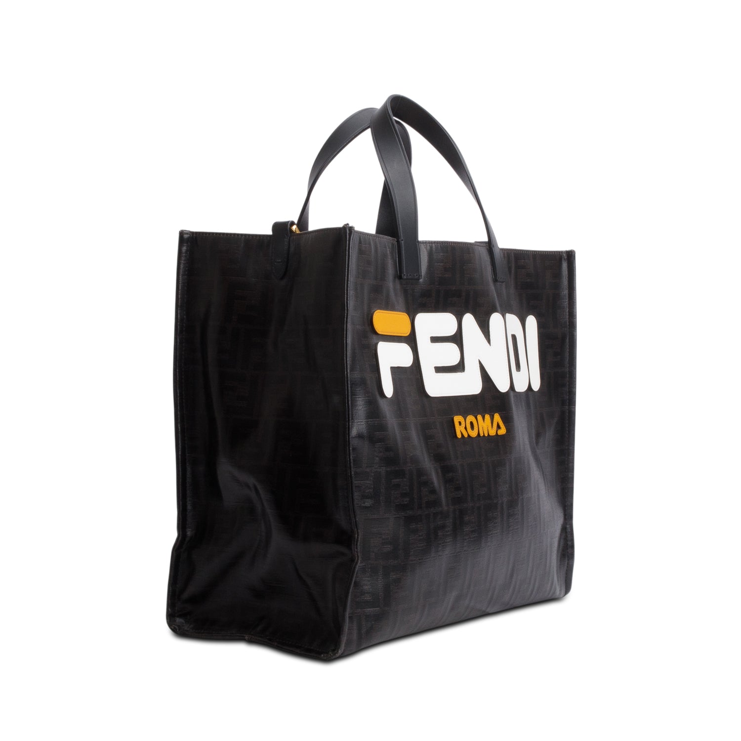 Fendi x Fila Black Glazed Fabric FF 1974 Mania Shopping Tote Bag