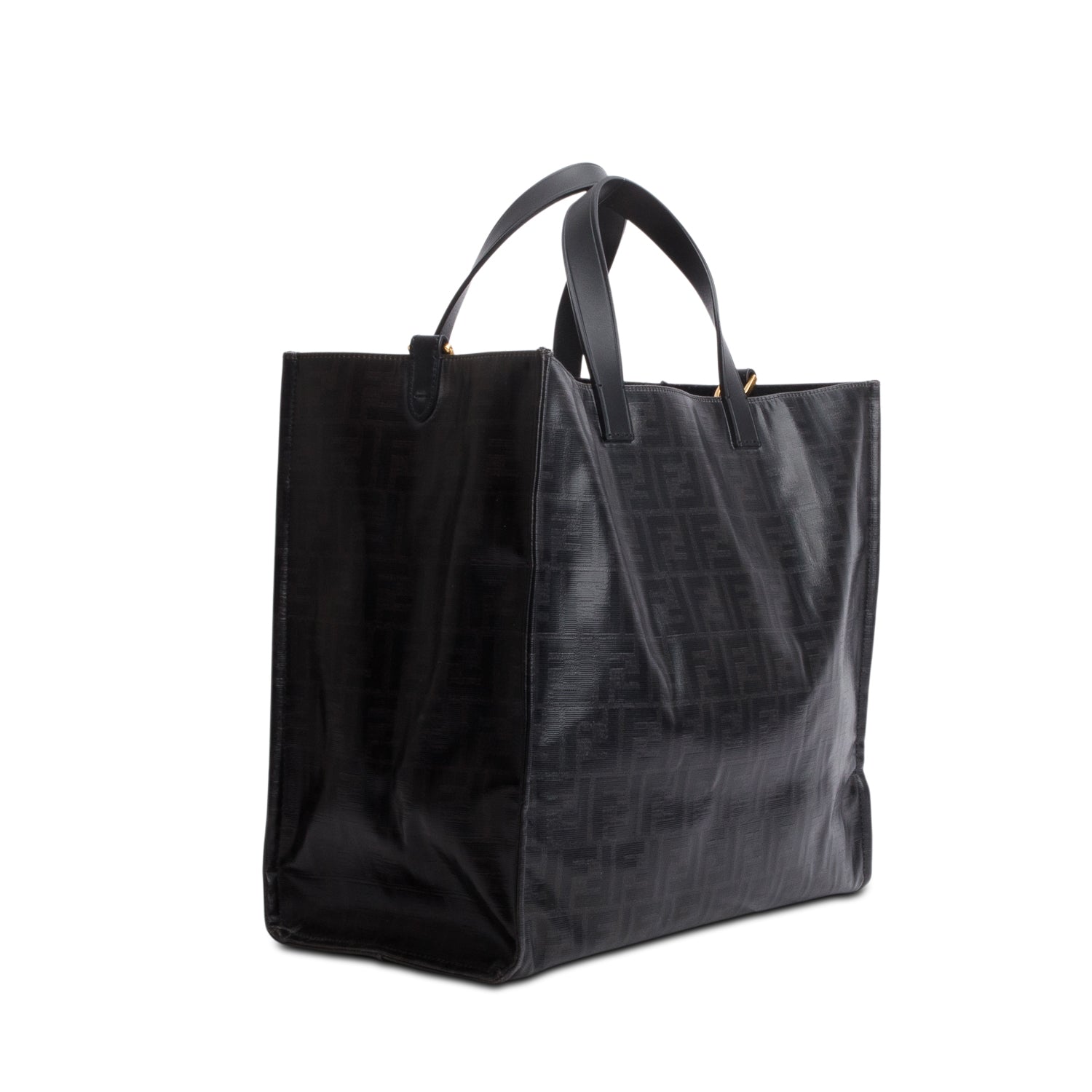 Fendi x Fila Black Glazed Fabric FF 1974 Mania Shopping Tote Bag