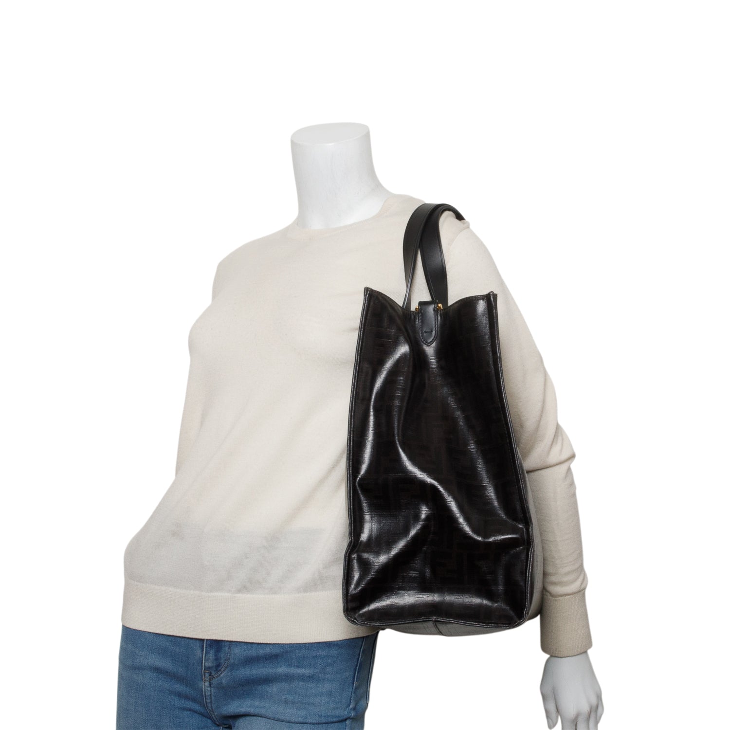 Fendi x Fila Black Glazed Fabric FF 1974 Mania Shopping Tote Bag