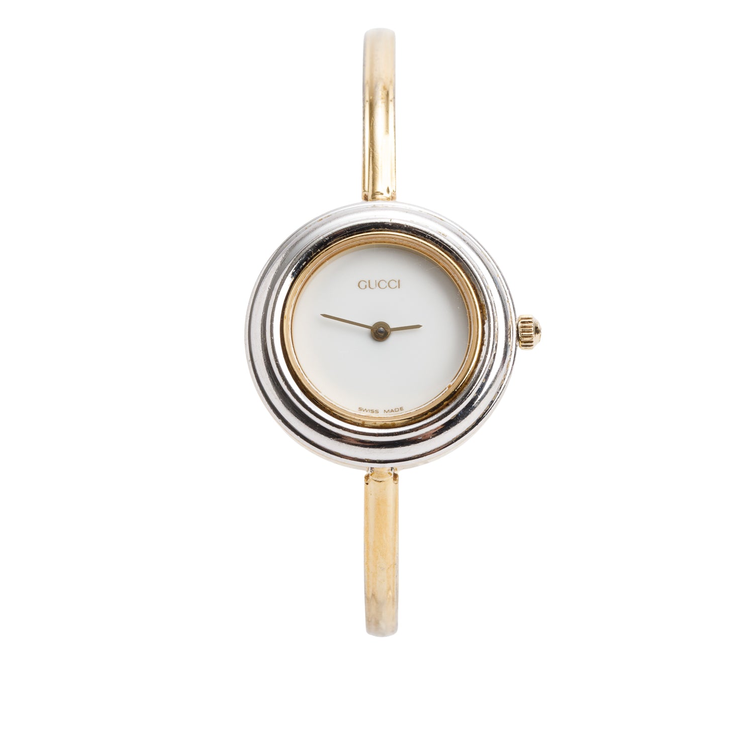 Gucci Gold Plated Stainless Steel 1100 Series 26 MM Watch White Dial w/ Box & 12 Multicolour Bezels