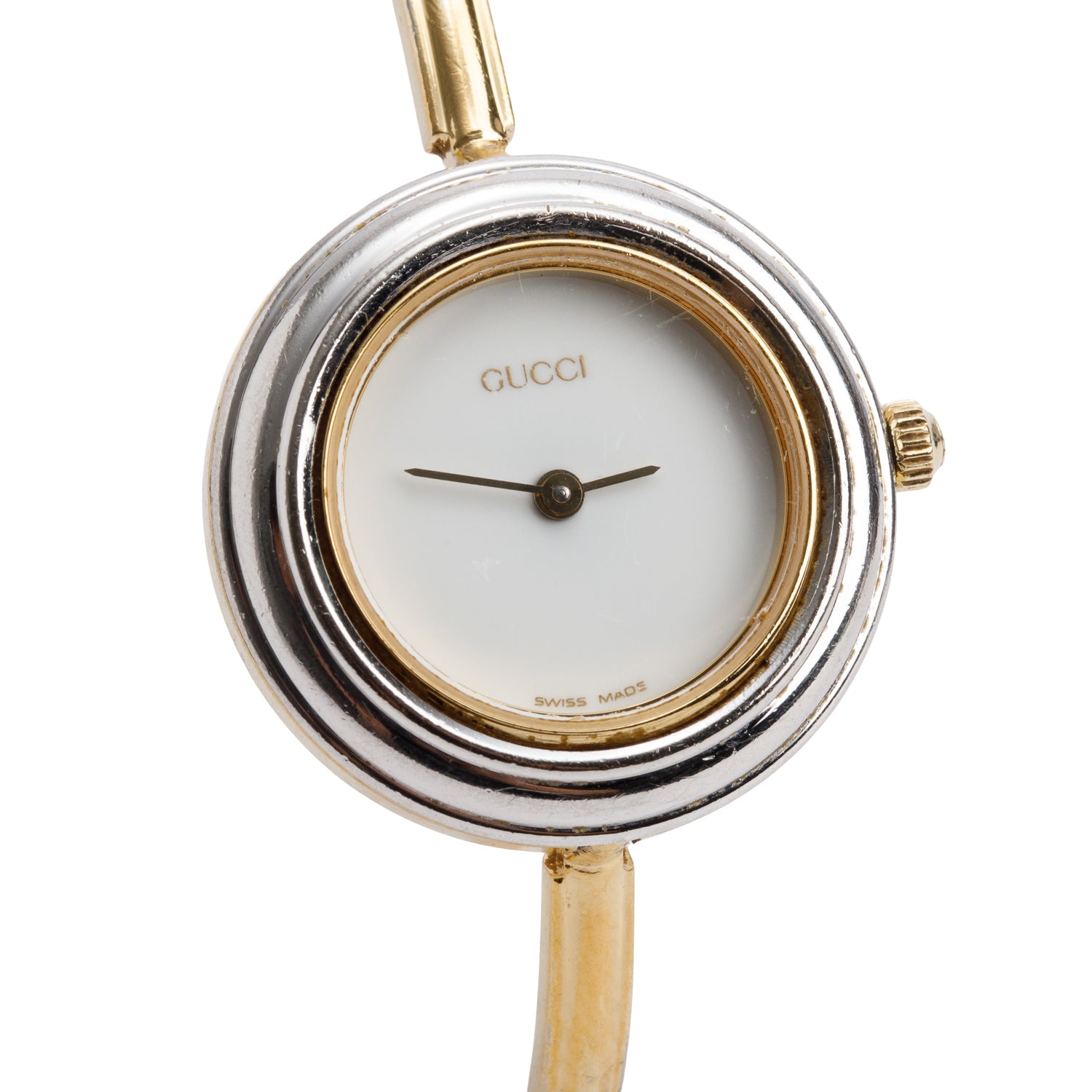 Gucci Gold Plated Stainless Steel 1100 Series 26 MM Watch White Dial w/ Box & 12 Multicolour Bezels