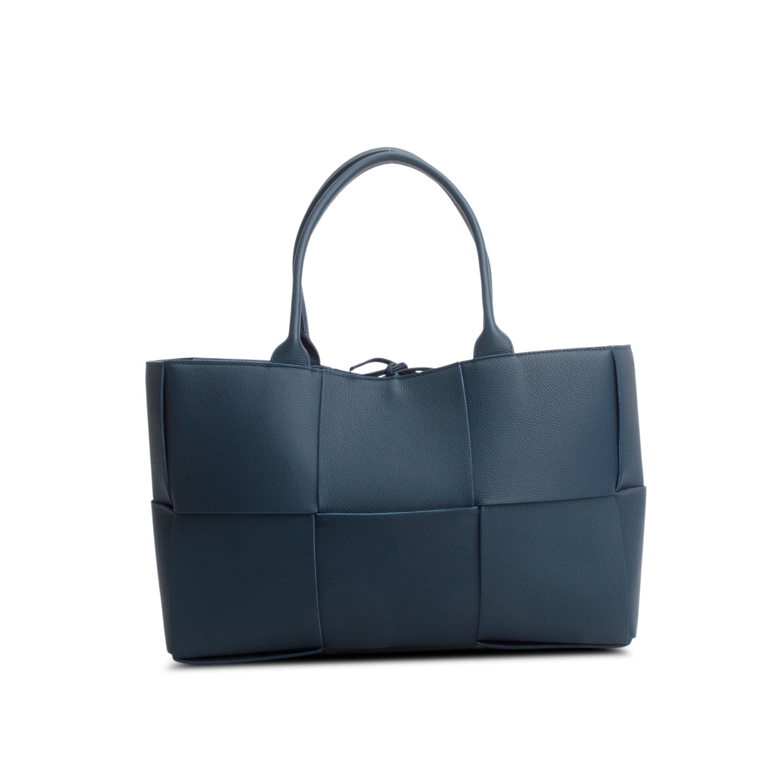 Bottega Veneta Blue Grained Calfskin Maxi Intrecciato Leather Medium Arco Tote w/ Pouch