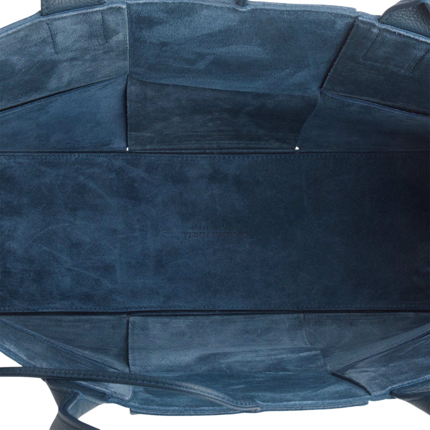 Bottega Veneta Blue Grained Calfskin Maxi Intrecciato Leather Medium Arco Tote w/ Pouch