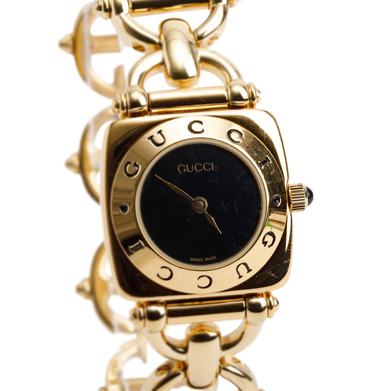 Gucci Gold-Plated Stainless Steel 6400 Series 22 MM Quartz Watch Black Dial