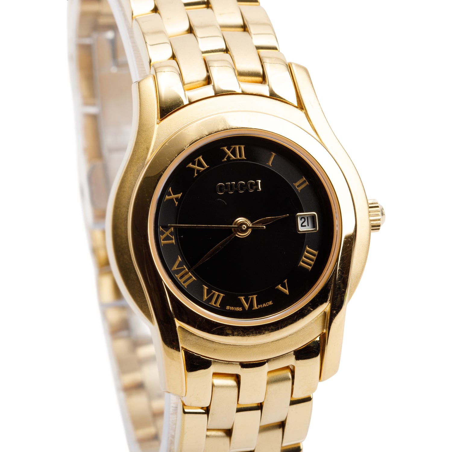 Gucci Gold-Plated Stainless Steel 5400 Series 27 MM Quartz Watch Black Dial