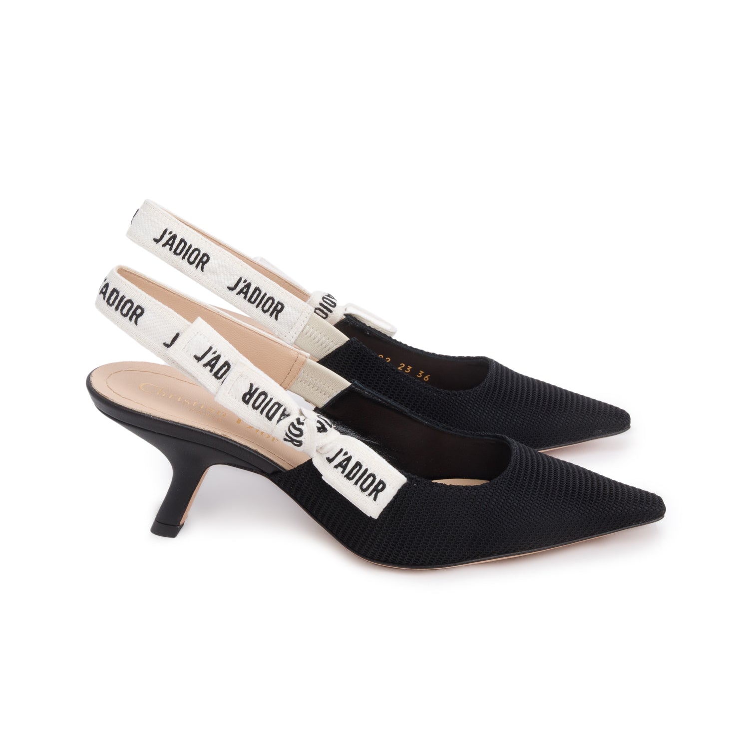 Christian Dior 2023 Black Technical Fabric Ribbon J'Adior Slingback Pumps, Women's Size 36 w/ Box