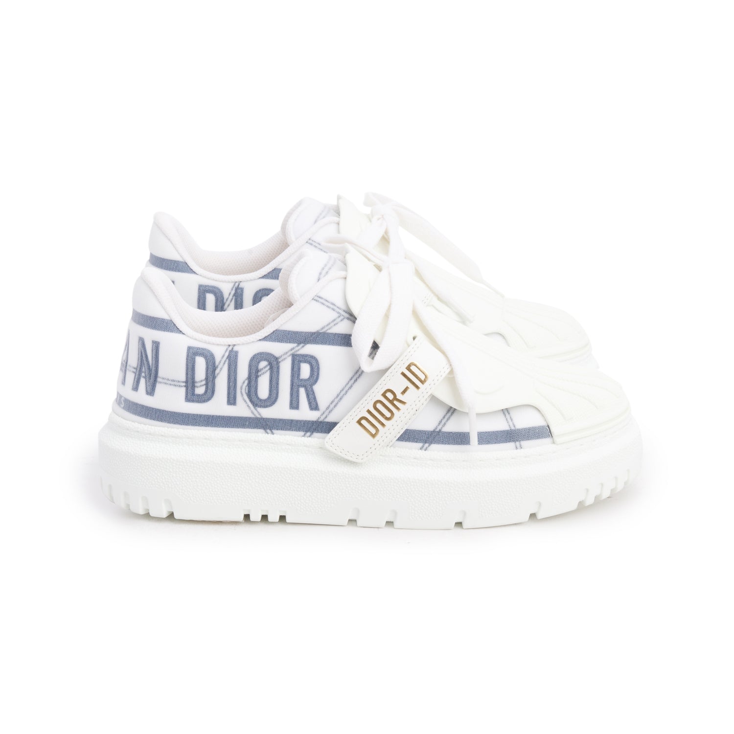Christian Dior White/Blue Nylon Mesh Dior-ID Platform Sneakers, Women's Size 34.5 w/ Box