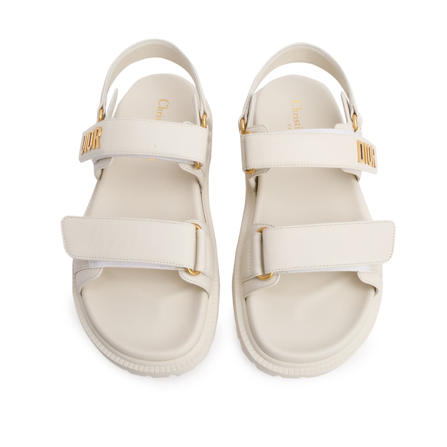 Christian Dior 2023 Cream Lambskin Dioract 10mm Sandals, Women's Size 37.5 w/ Box