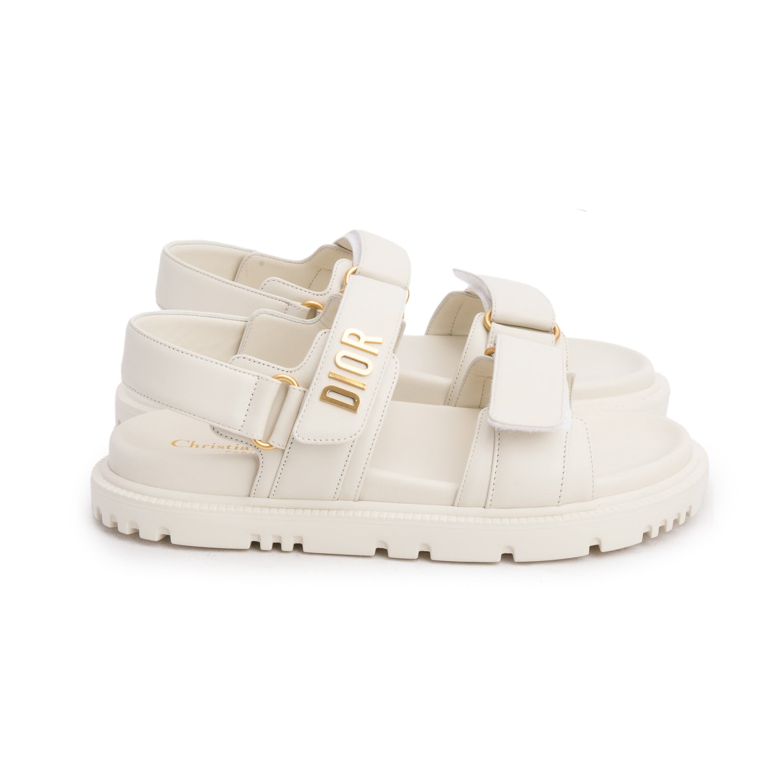 Christian Dior 2023 Cream Lambskin Dioract 10mm Sandals, Women's Size 37.5 w/ Box