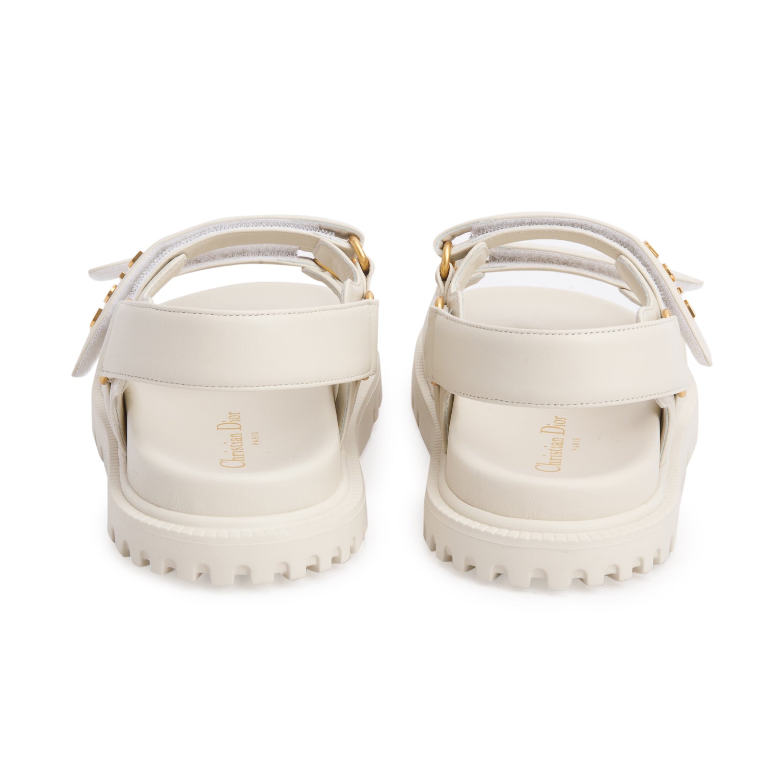 Christian Dior 2023 Cream Lambskin Dioract 10mm Sandals, Women's Size 37.5 w/ Box