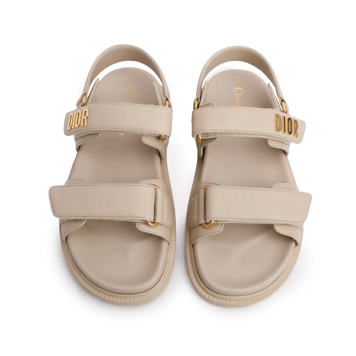 Christian Dior 2023 Beige Lambskin Dioract 10mm Sandals, Women's Size 36.5 w/ Box