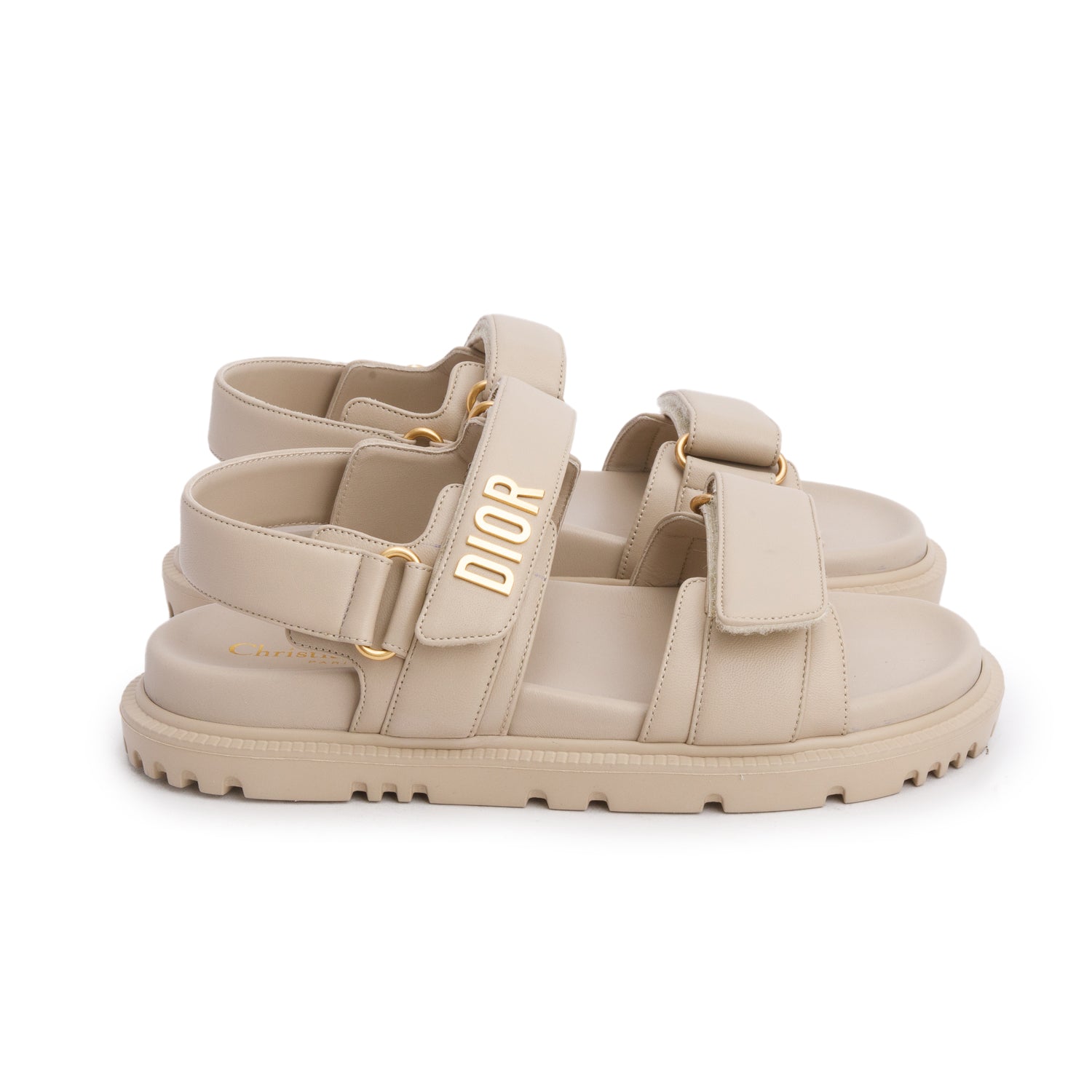 Christian Dior 2023 Beige Lambskin Dioract 10mm Sandals, Women's Size 36.5 w/ Box