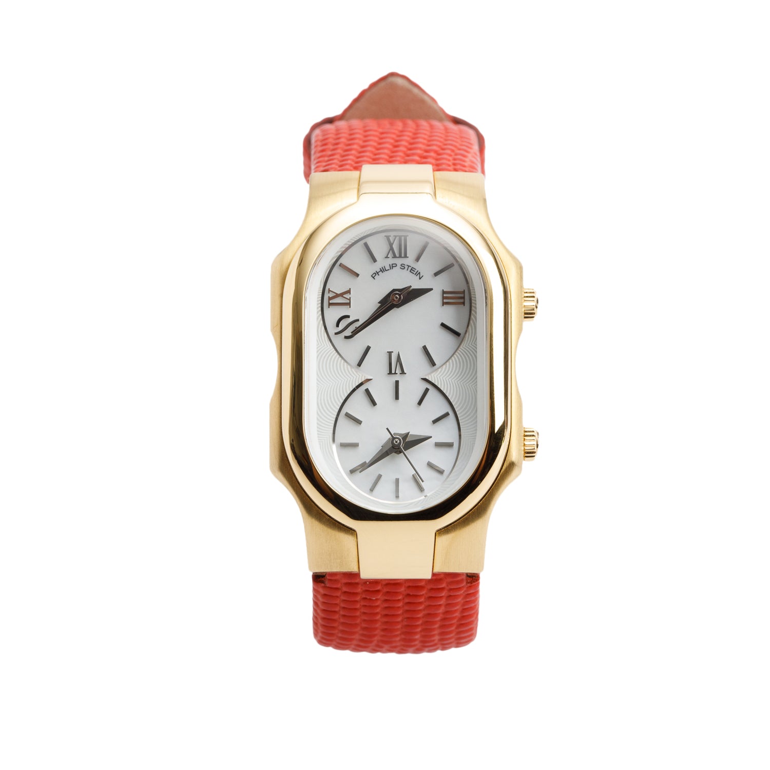 Philip Stein Gold Plated Stainless Steel Classic Signature Watch Mother of Pearl Dial w/ Box