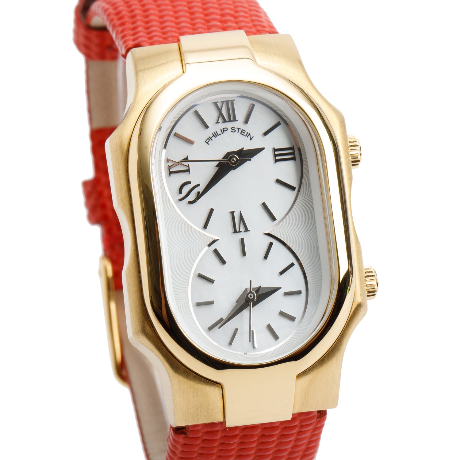 Philip Stein Gold Plated Stainless Steel Classic Signature Watch Mother of Pearl Dial w/ Box
