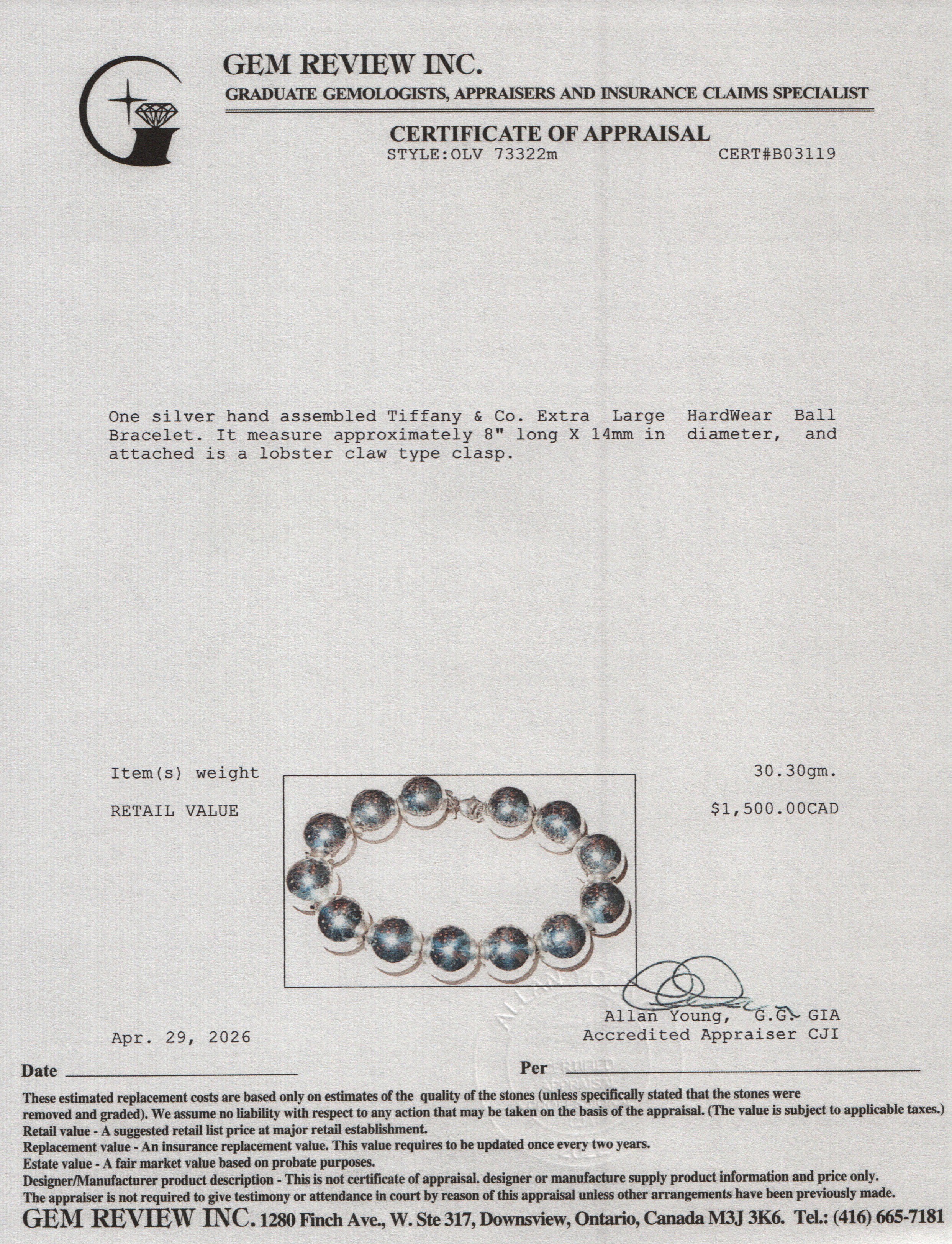 Tiffany & Co. Sterling Silver Extra Large 14 MM HardWear Ball Bracelet