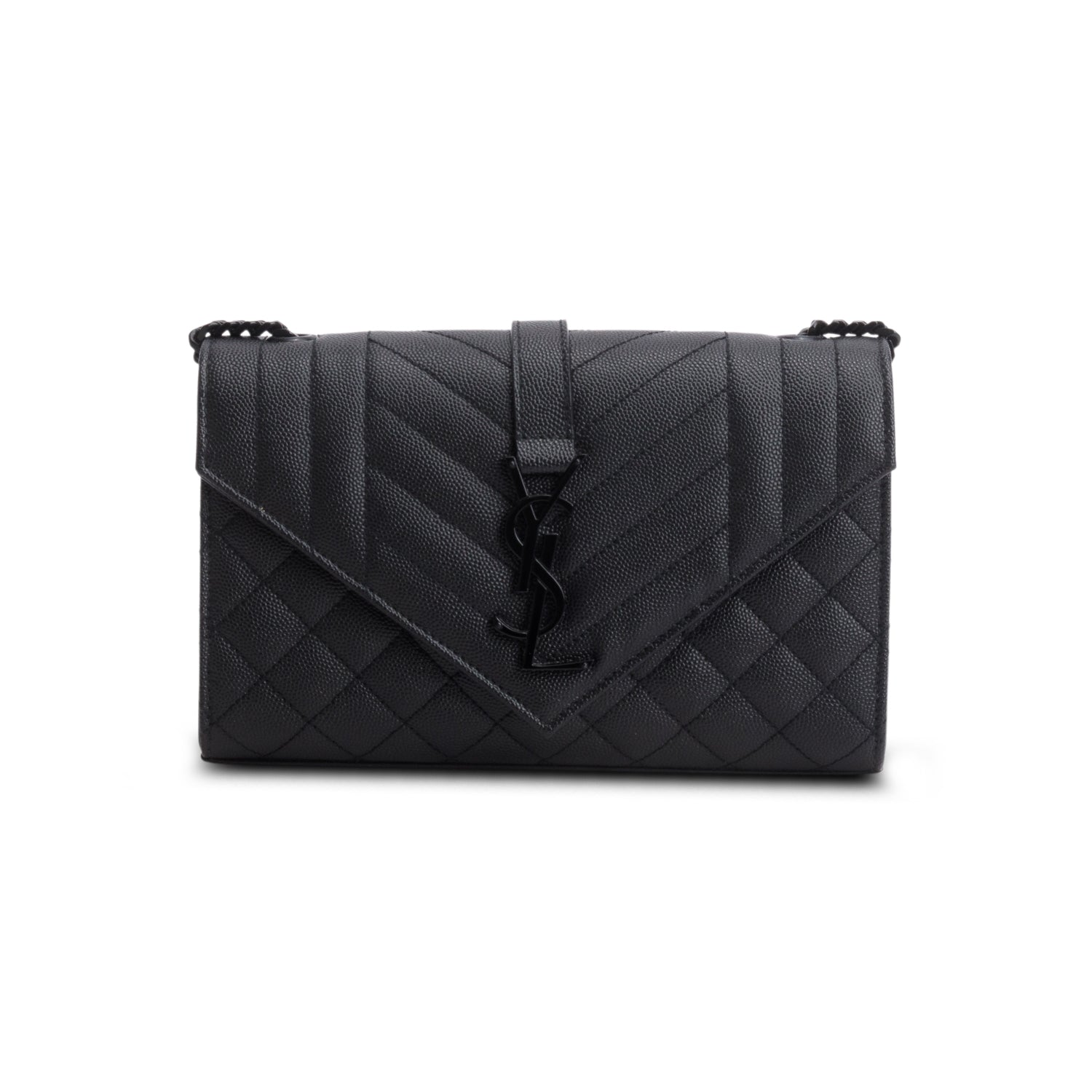 Saint Laurent 2021 Black Grain de Poudre Textured Mixed Matelasse Triquilt Small Monogram Satchel