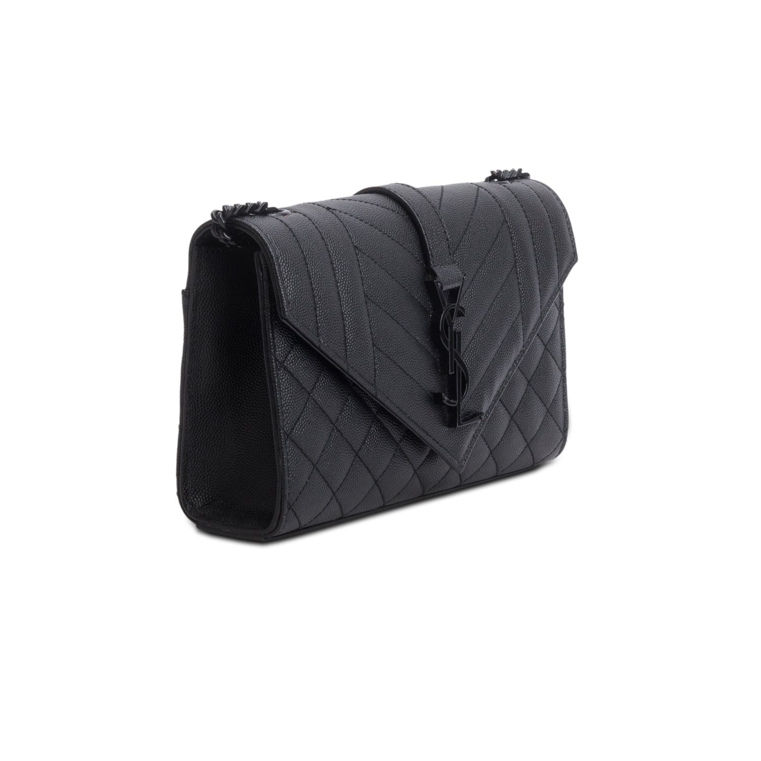 Saint Laurent 2021 Black Grain de Poudre Textured Mixed Matelasse Triquilt Small Monogram Satchel