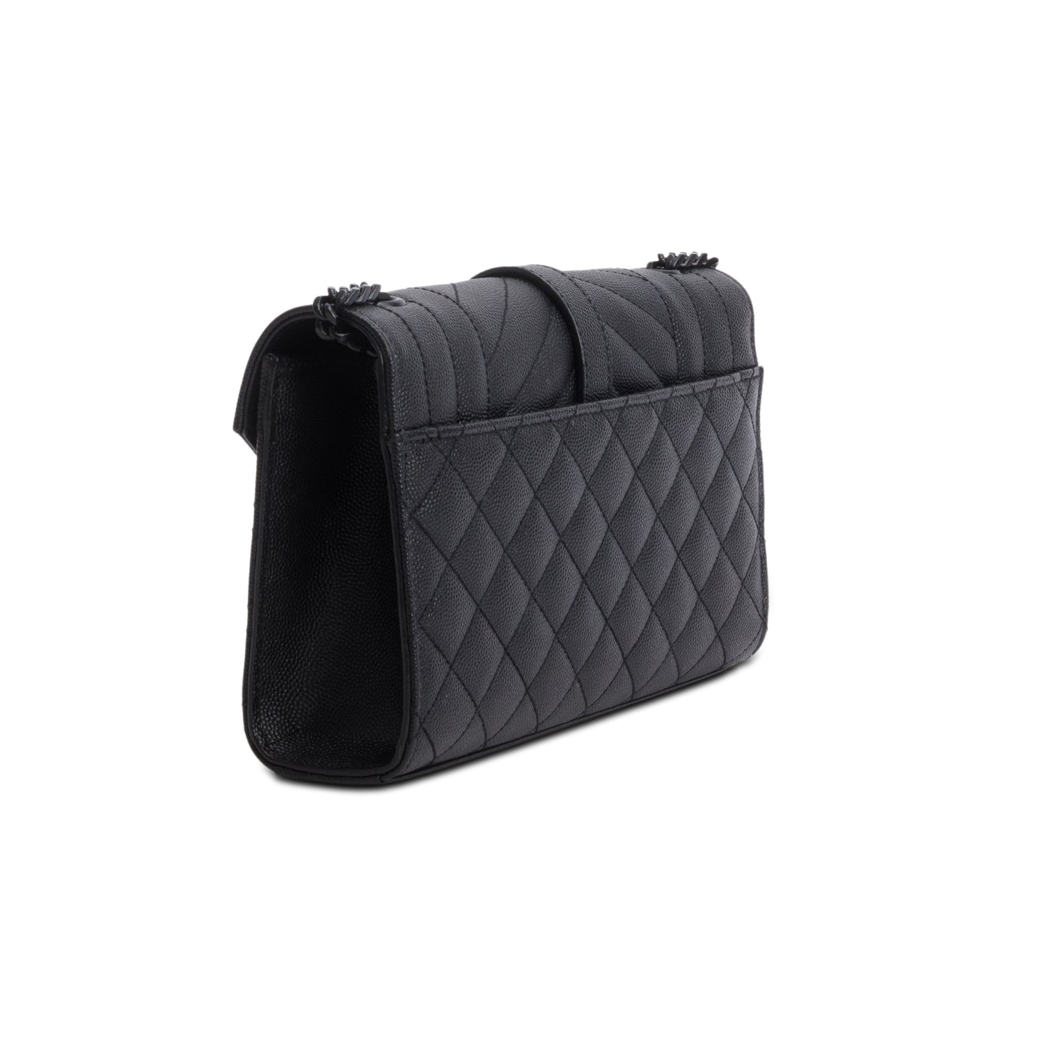 Saint Laurent 2021 Black Grain de Poudre Textured Mixed Matelasse Triquilt Small Monogram Satchel