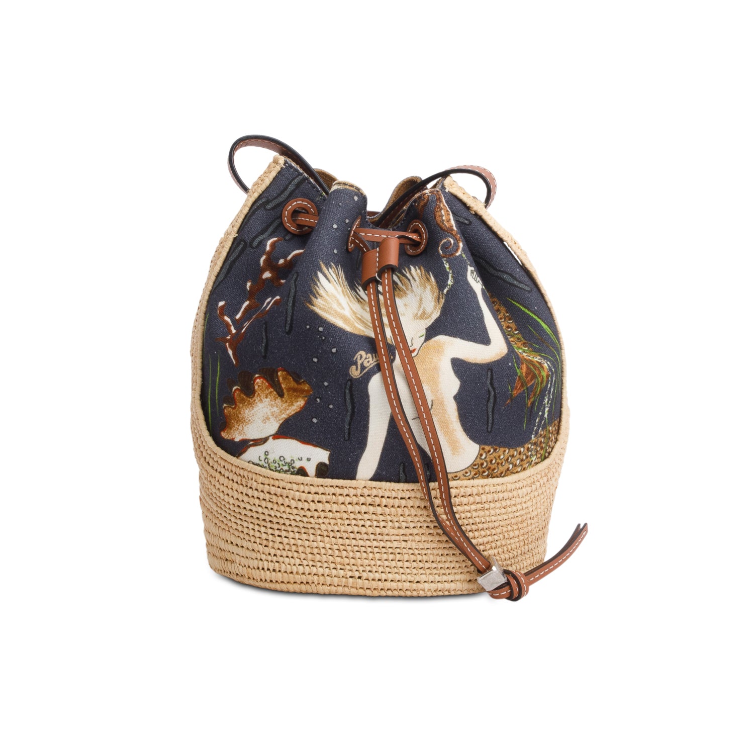 Loewe x Paula's Ibiza Multicolor Raffia Printed Canvas Balloon Bucket Bag w/ Authenticity Card