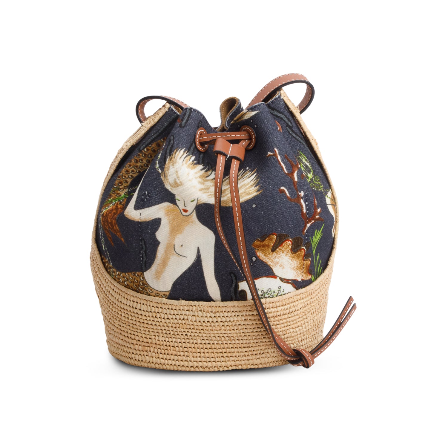 Loewe x Paula's Ibiza Multicolor Raffia Printed Canvas Balloon Bucket Bag w/ Authenticity Card